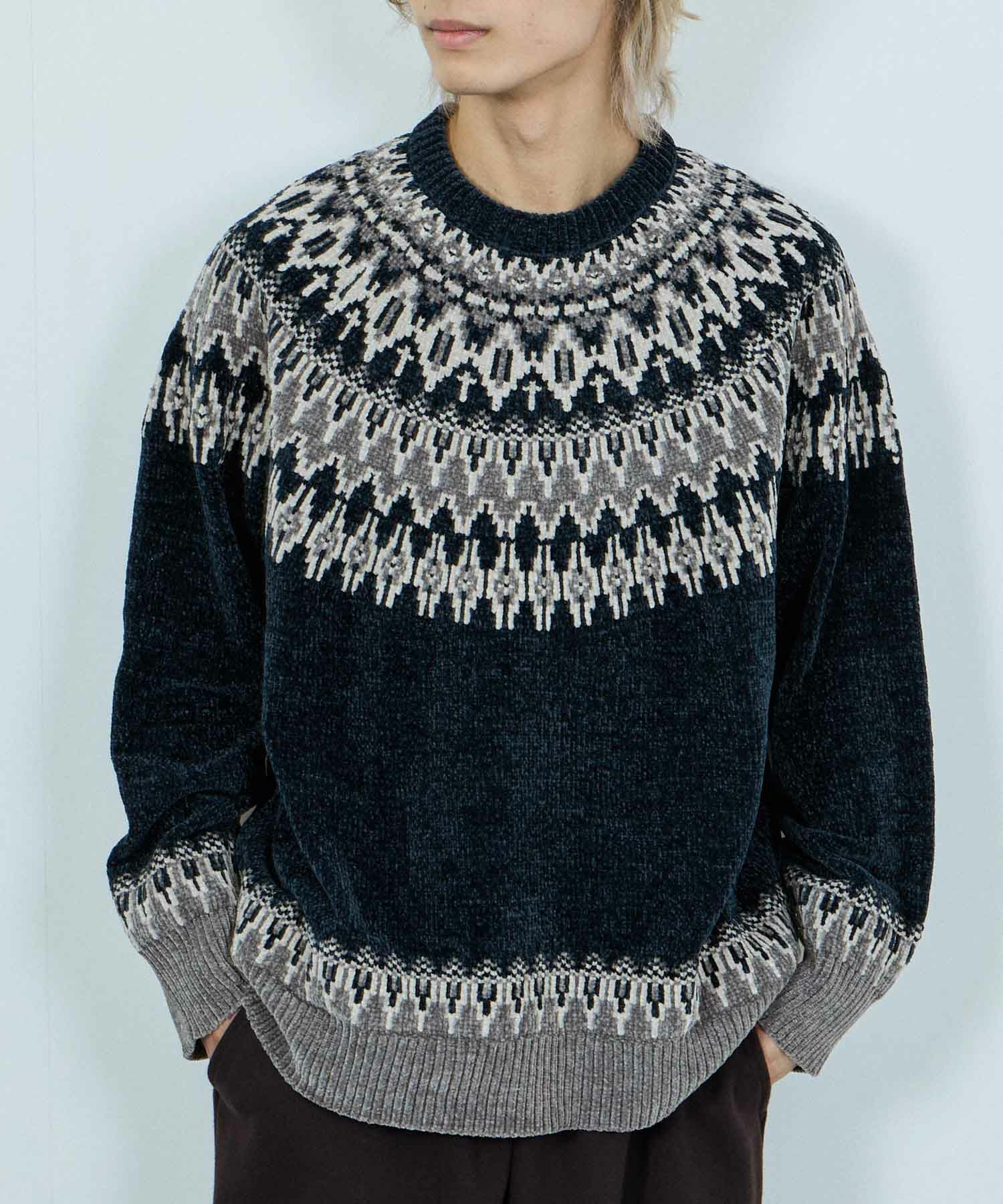 [期間限定knit]NAVY  トロリ求心モールニットプルオーバー メンズ商品画像-2