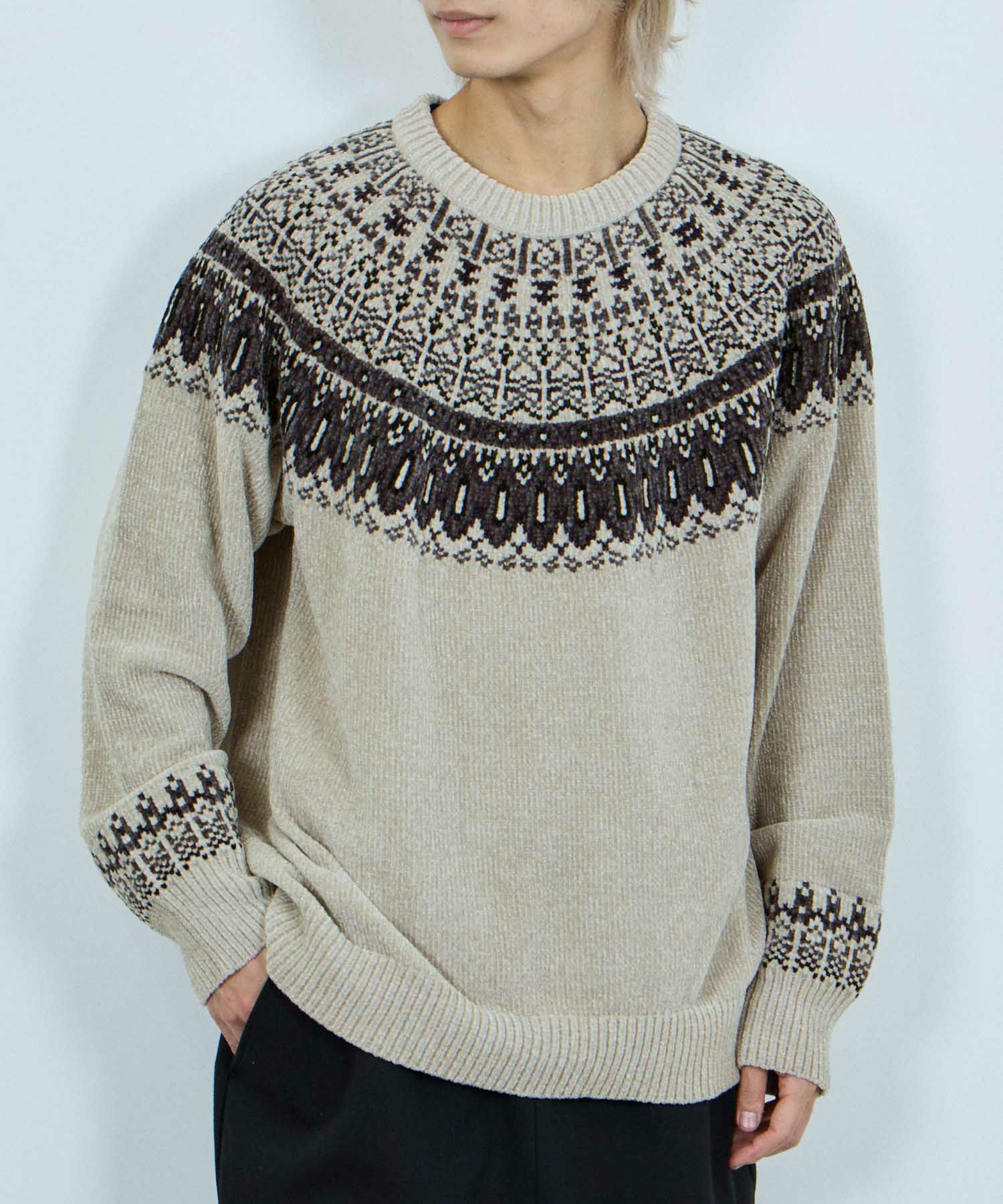 [期間限定knit]NAVY  トロリ求心モールニットプルオーバー メンズ商品画像-3