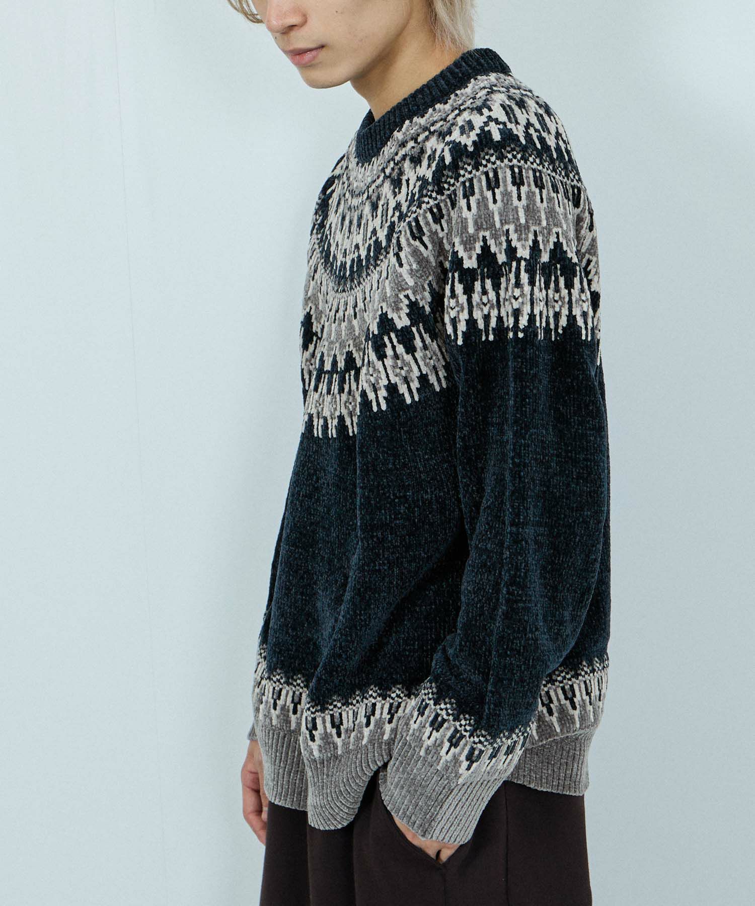 [期間限定knit]NAVY  トロリ求心モールニットプルオーバー メンズ商品画像-7