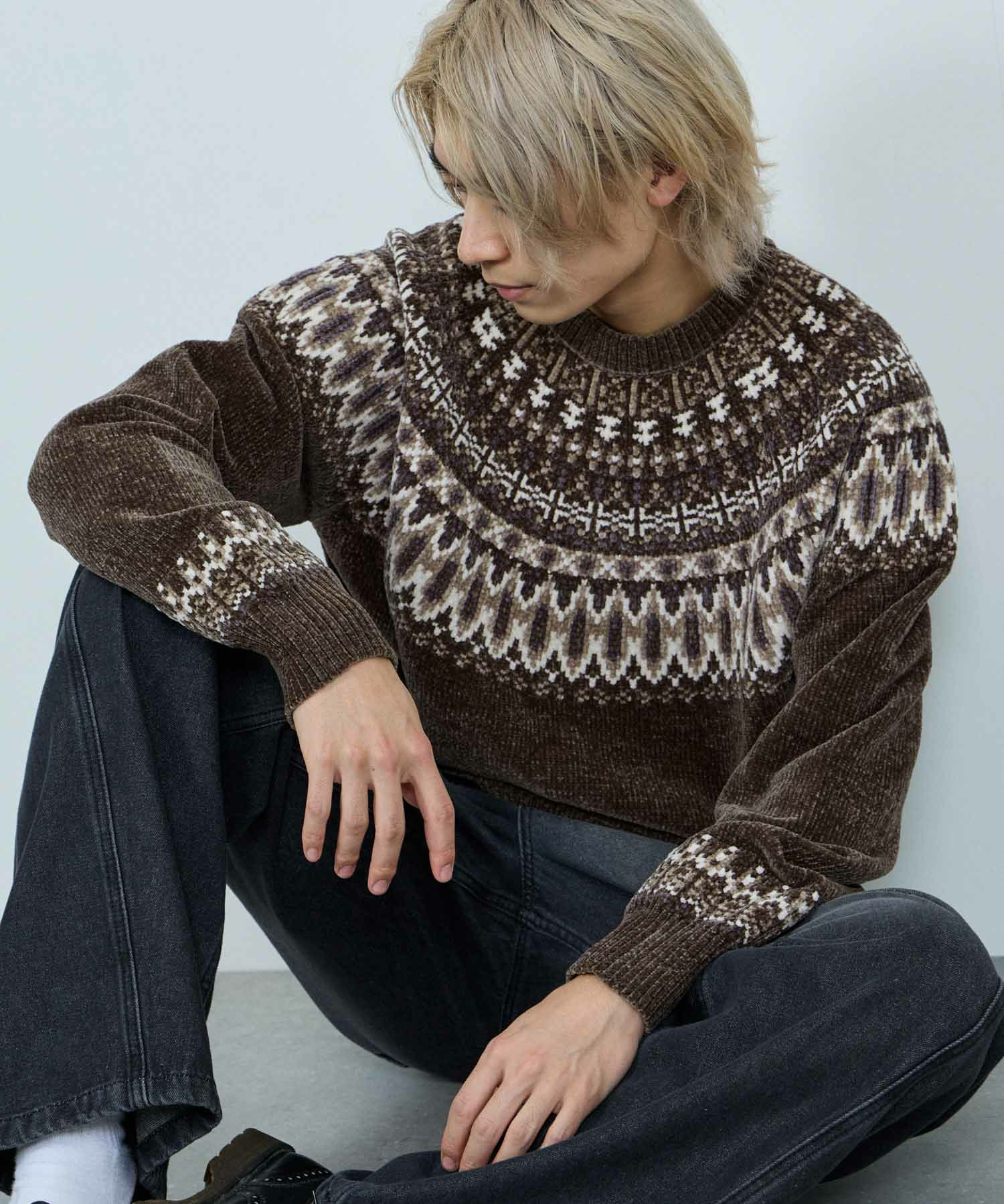 [期間限定knit]NAVY  トロリ求心モールニットプルオーバー メンズ商品画像-12