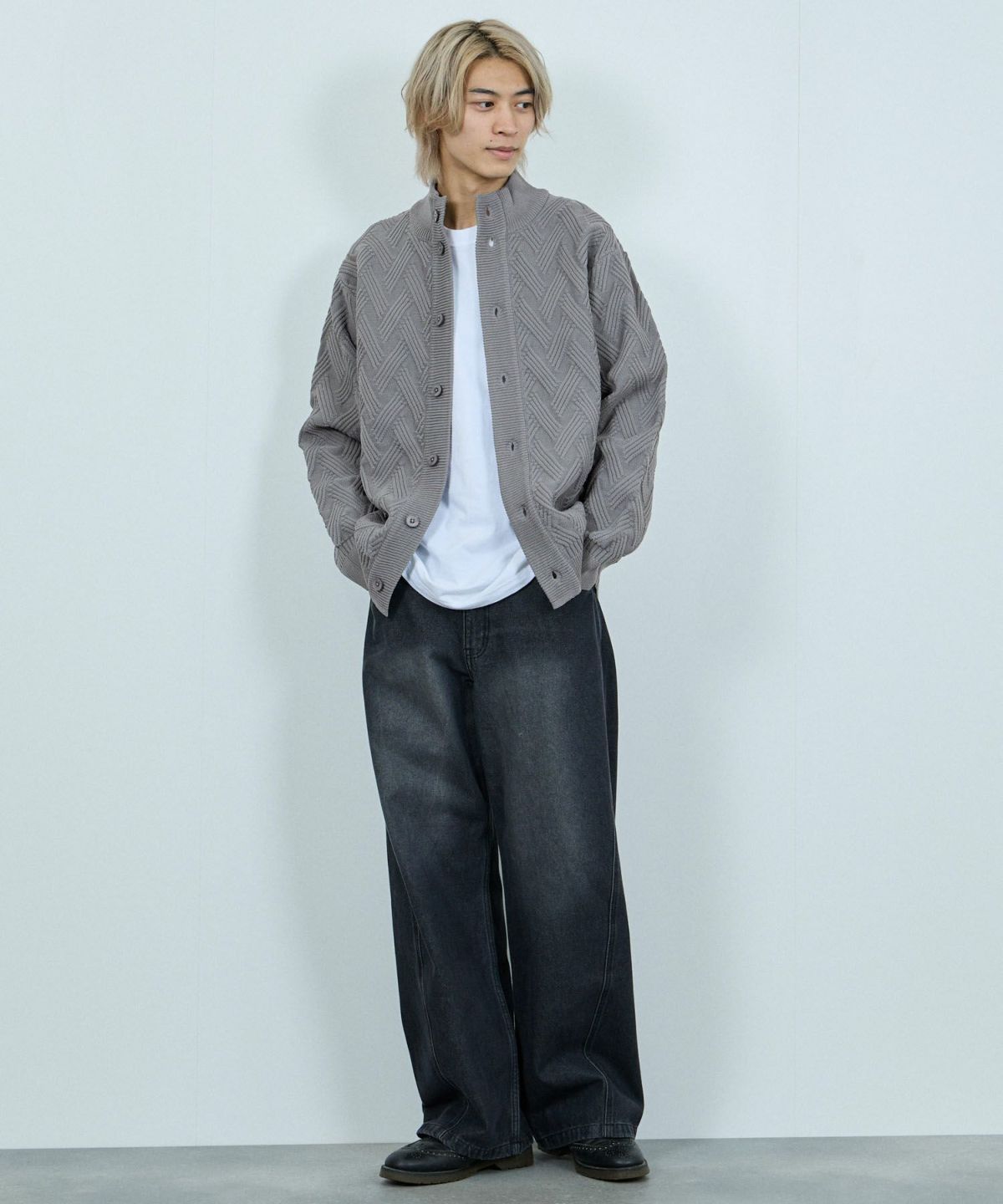  [期間限定価格]NAVY リンクススタンドネックカーディガン メンズ