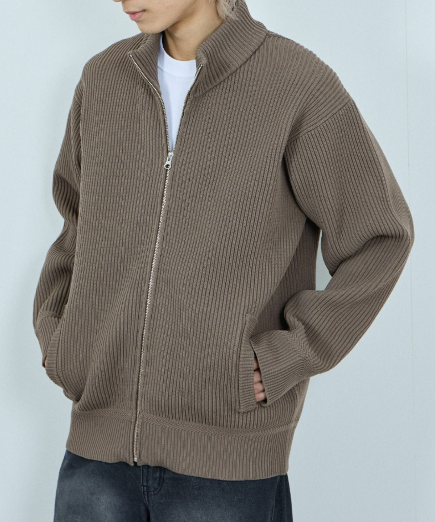 NAVY  畦ドライバーズニットブルゾン メンズ商品サムネイル-2