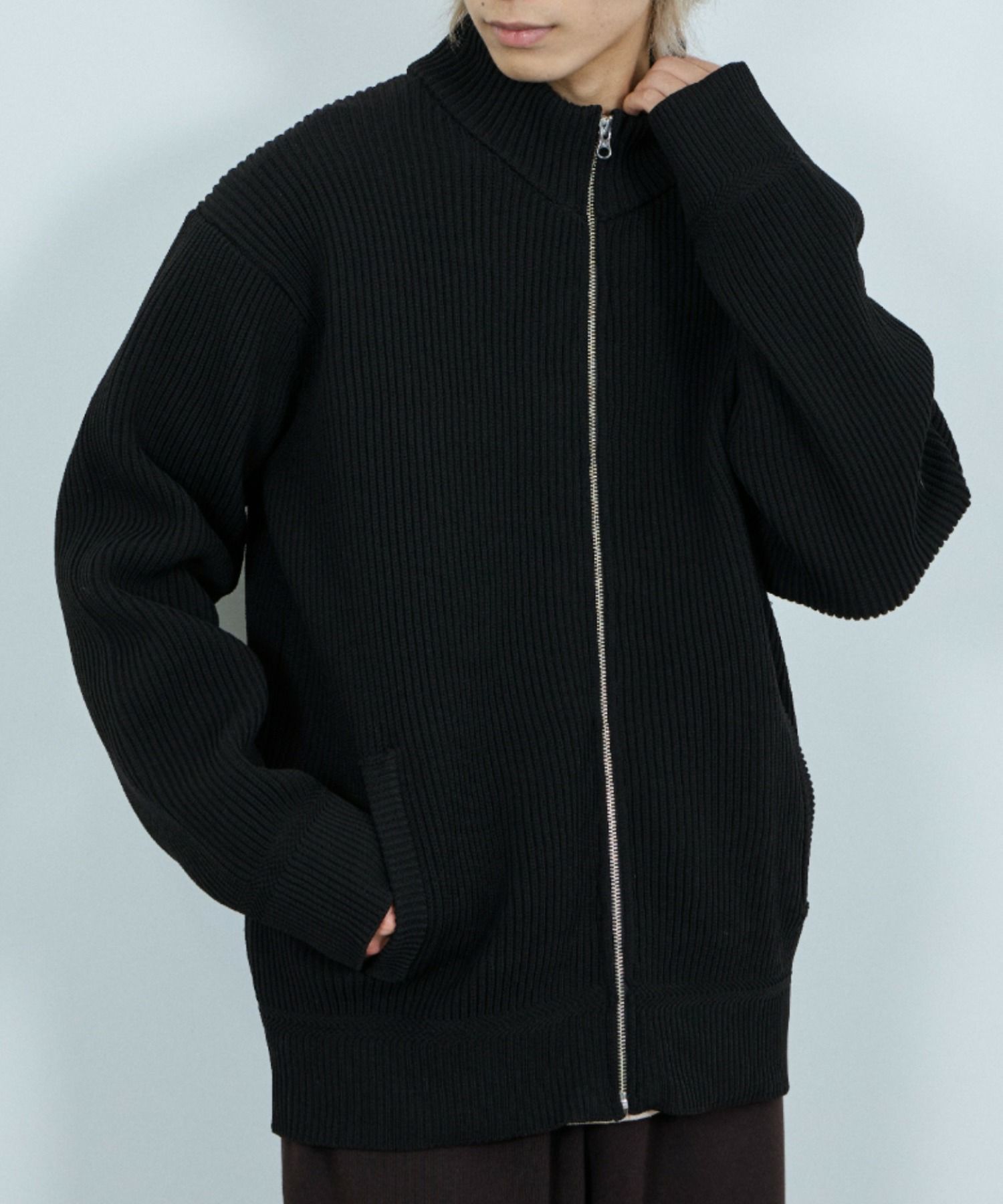 NAVY  畦ドライバーズニットブルゾン メンズ商品サムネイル-5