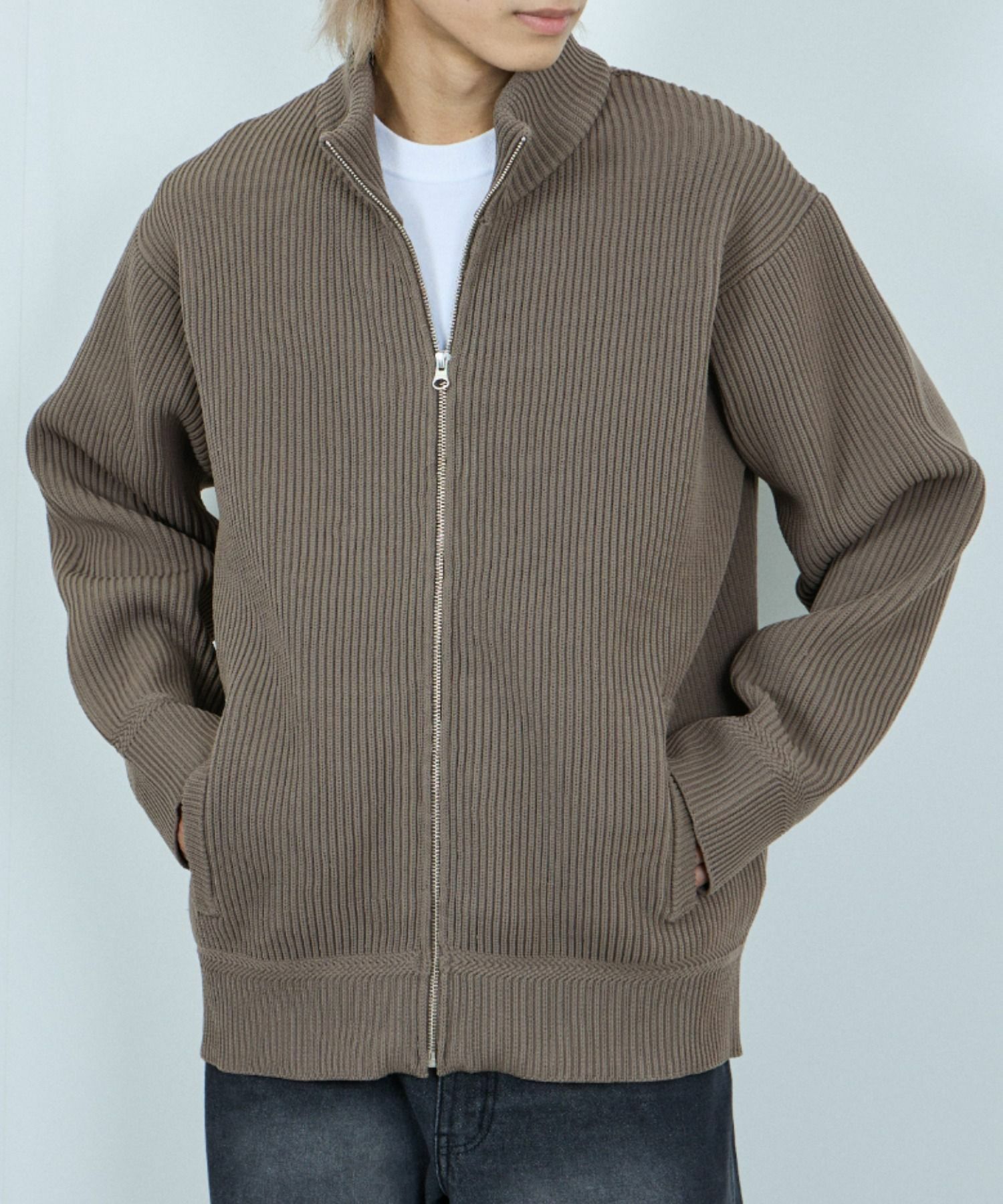 NAVY  畦ドライバーズニットブルゾン メンズ商品画像-8