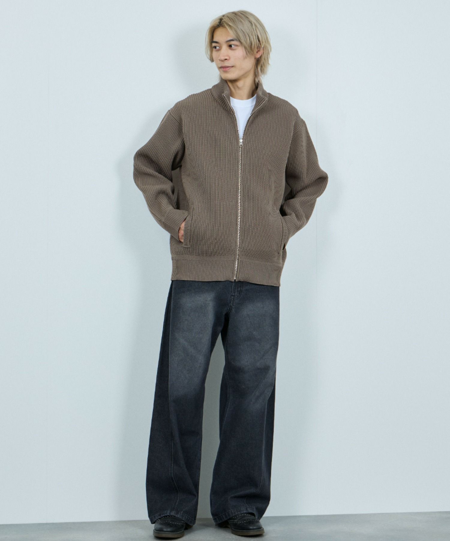 [期間限定価格]NAVY 畦ドライバーズニットブルゾン メンズ