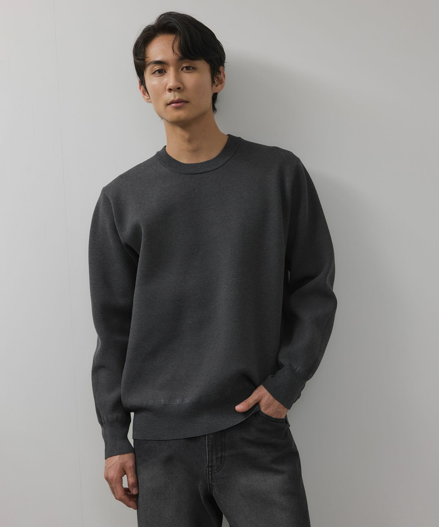 NAVY  快適ニット ミラノリブクルーネック メンズ商品サムネイル-1