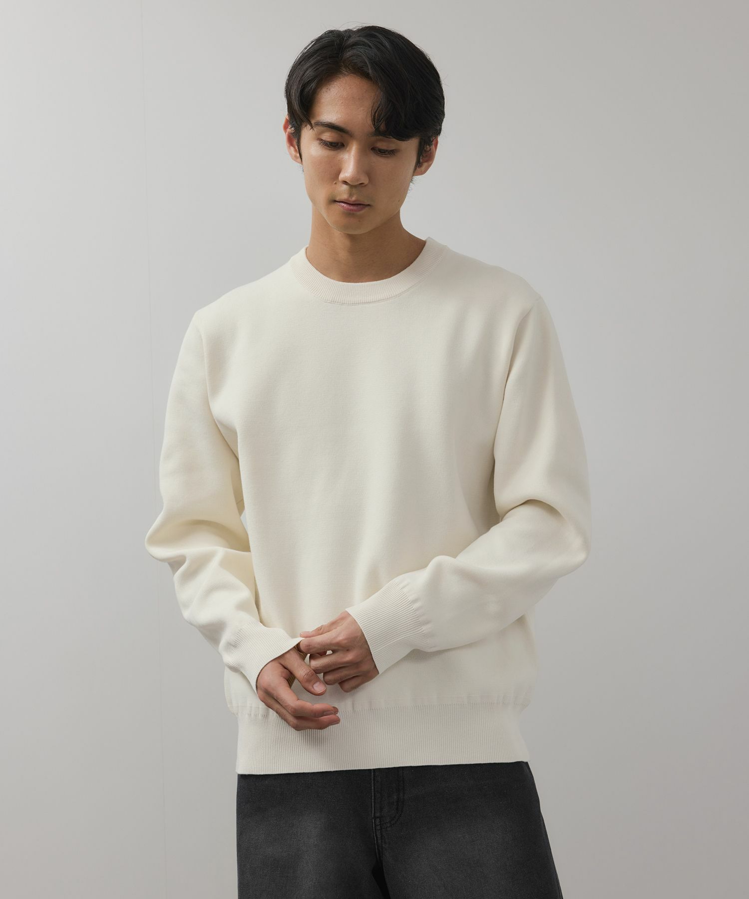 NAVY  快適ニット ミラノリブクルーネック メンズ商品画像-2