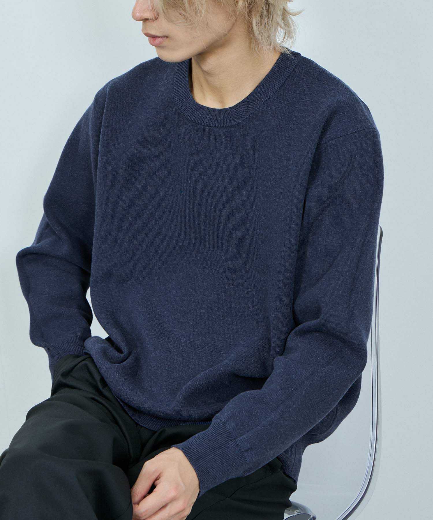 NAVY  快適ニット ミラノリブクルーネック メンズ商品画像-5