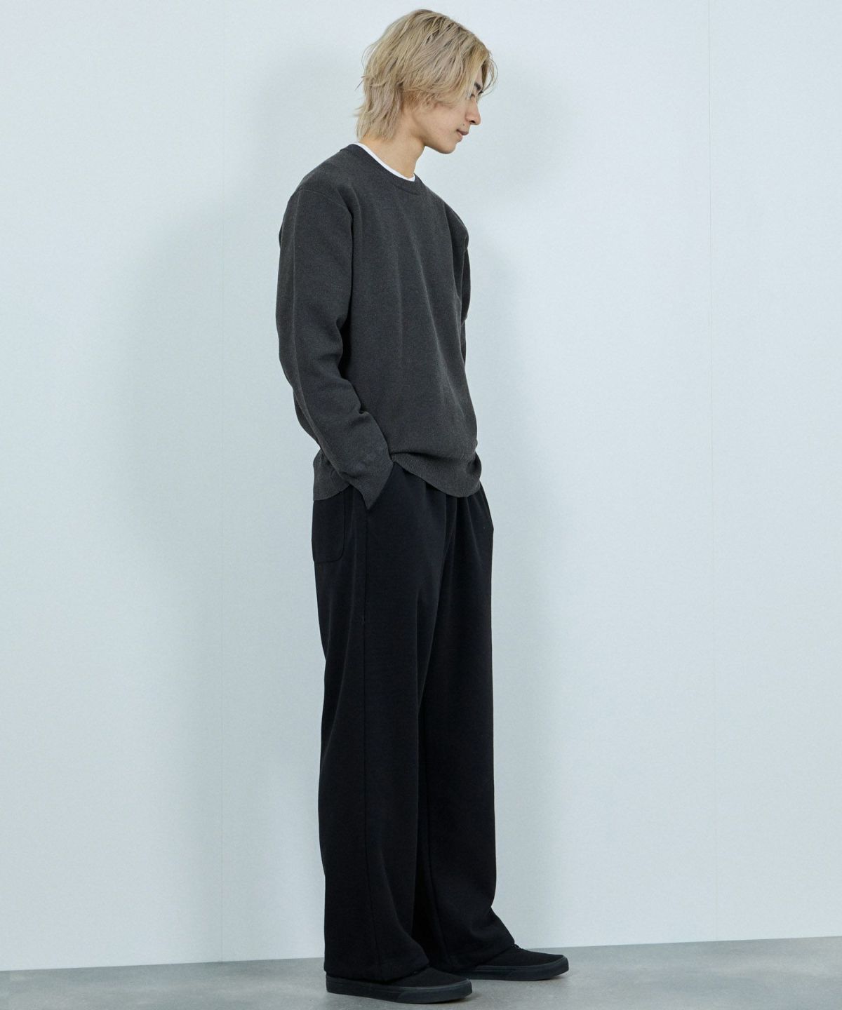 NAVY 快適ニット ミラノリブクルーネック メンズ