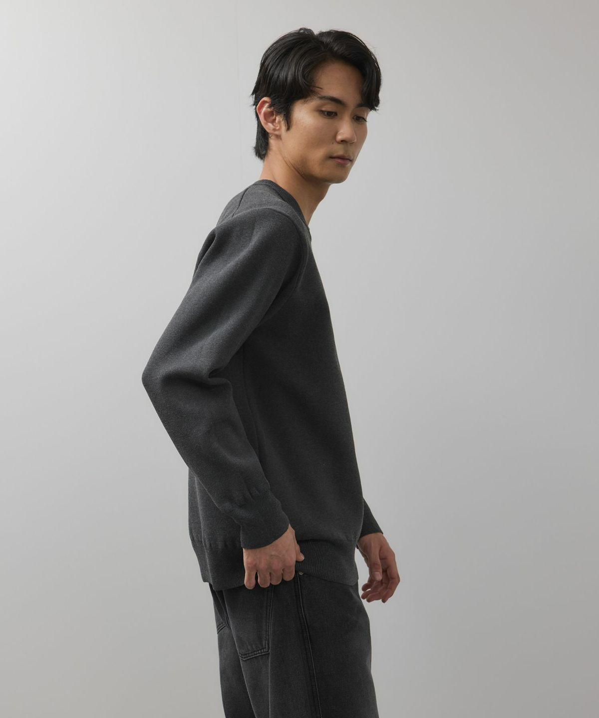 NAVY 快適ニット ミラノリブクルーネック メンズ