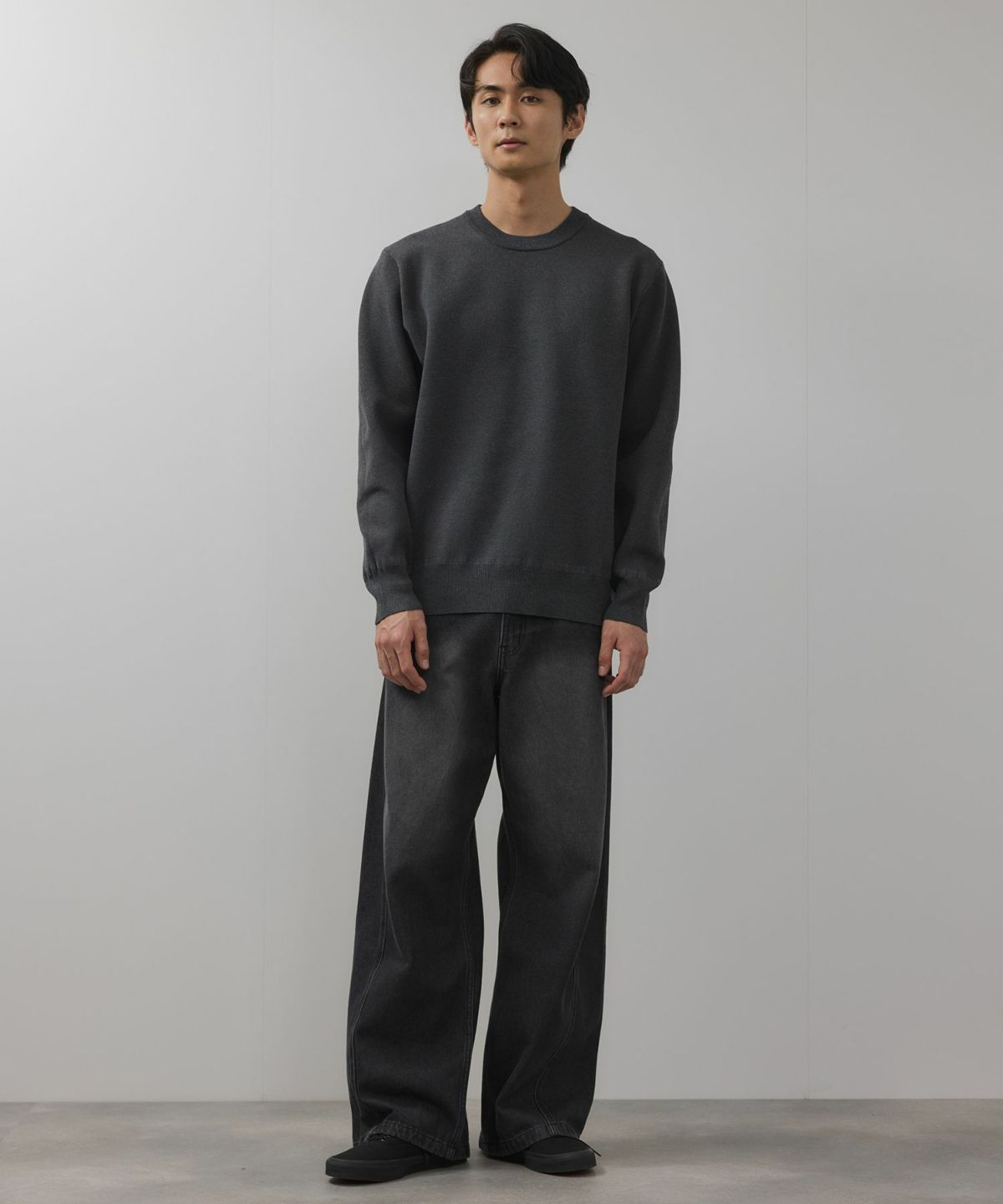 NAVY 快適ニット ミラノリブクルーネック メンズ