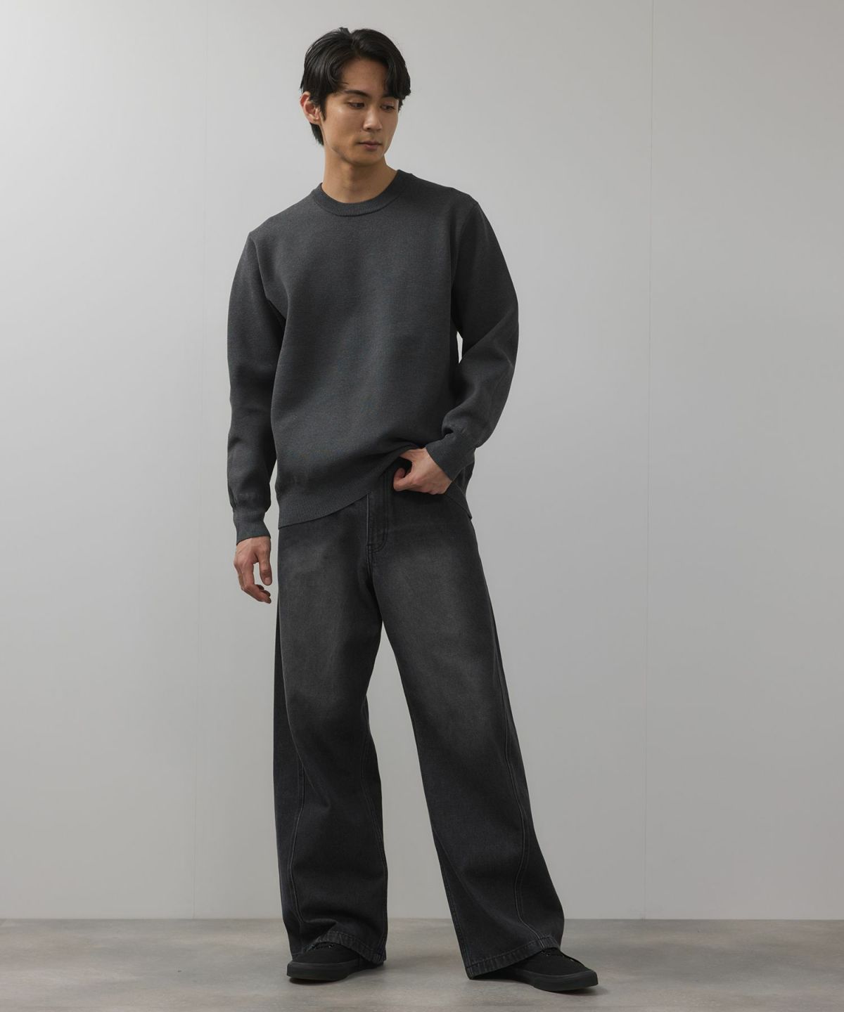 NAVY 快適ニット ミラノリブクルーネック メンズ