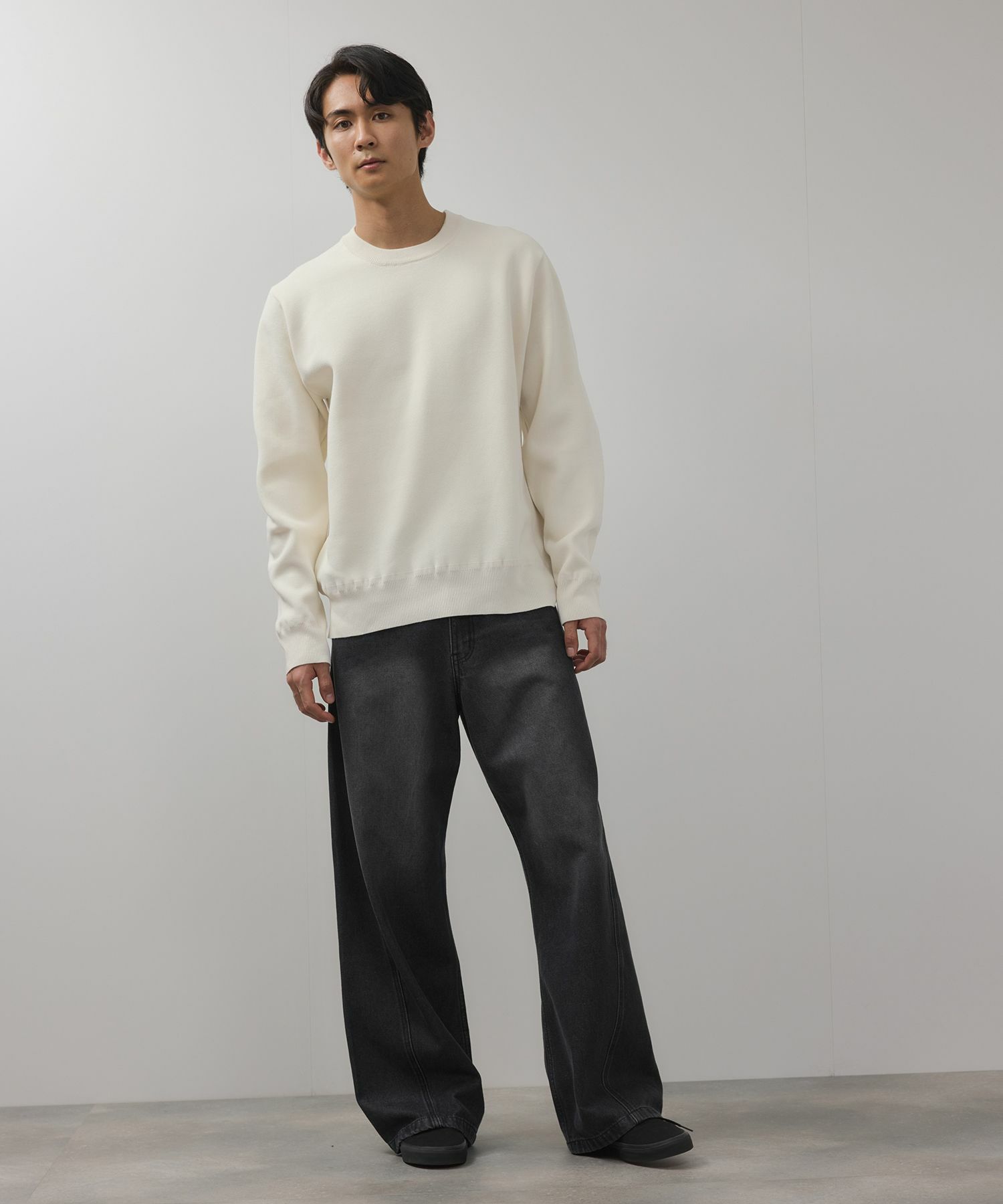 NAVY 快適ニット ミラノリブクルーネック メンズ