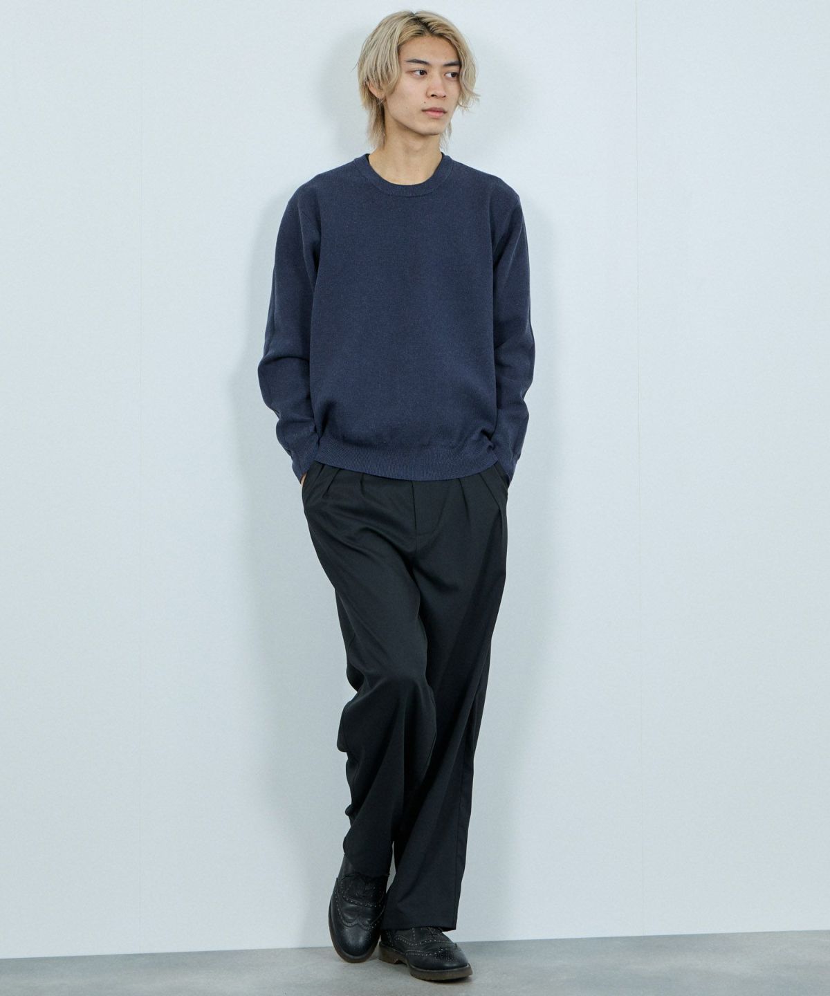 NAVY 快適ニット ミラノリブクルーネック メンズ