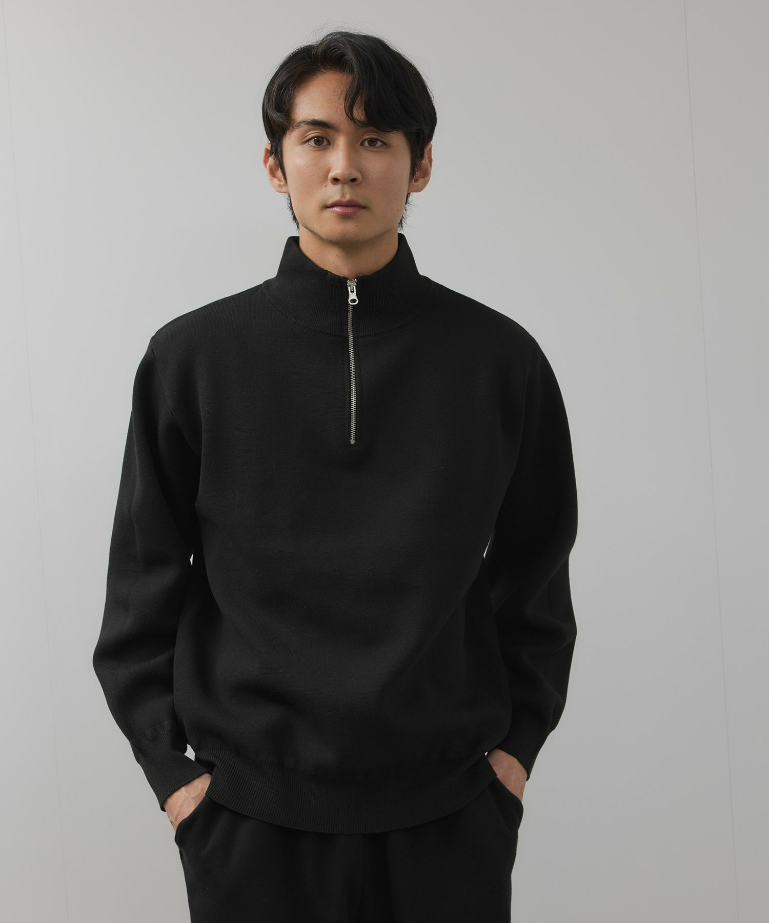 NAVY  快適ニット ミラノリブハーフジップ メンズ商品画像-1