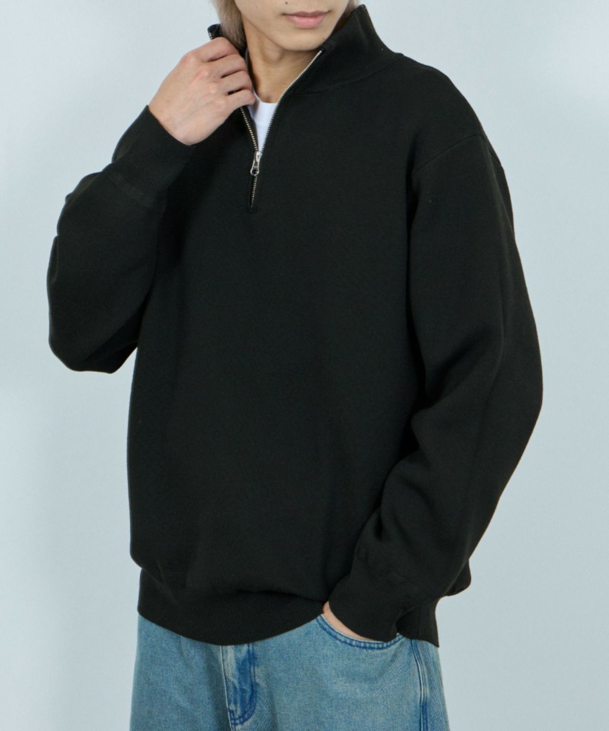 NAVY 快適ニット ミラノリブハーフジップ メンズ