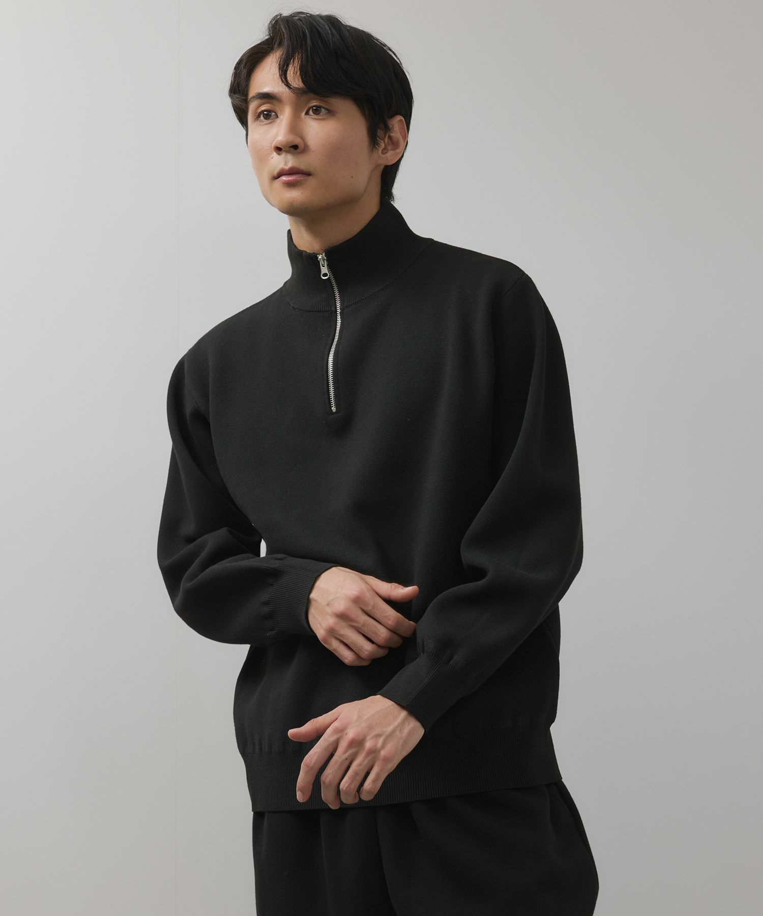 NAVY  快適ニット ミラノリブハーフジップ メンズ商品画像-3