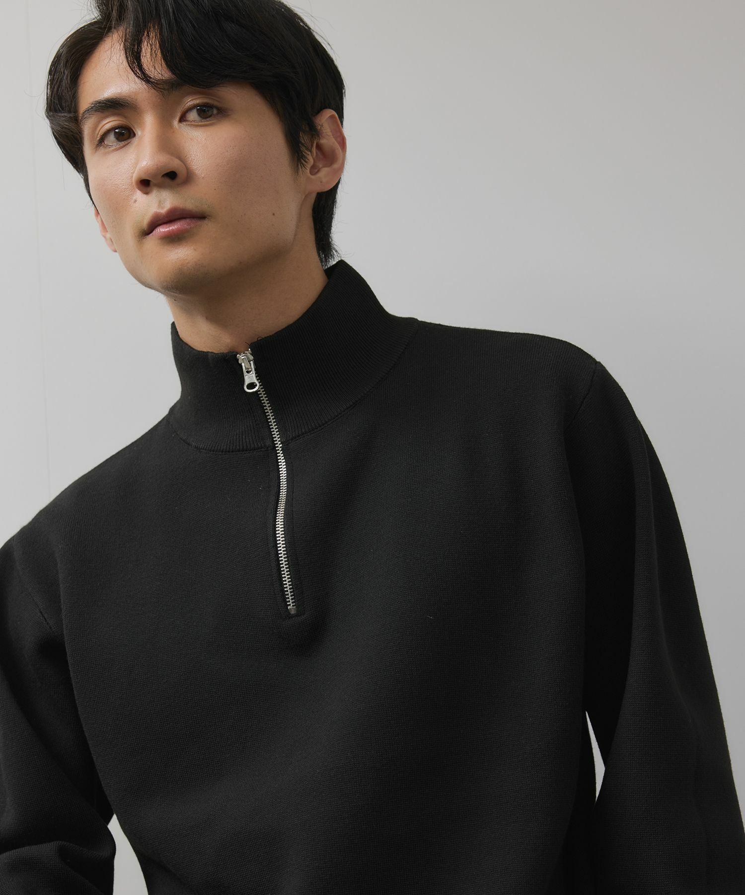 NAVY  快適ニット ミラノリブハーフジップ メンズ商品画像-4