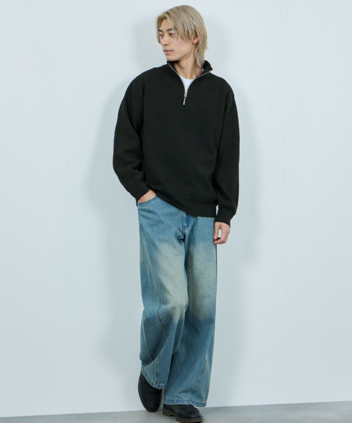 NAVY 快適ニット ミラノリブハーフジップ メンズ