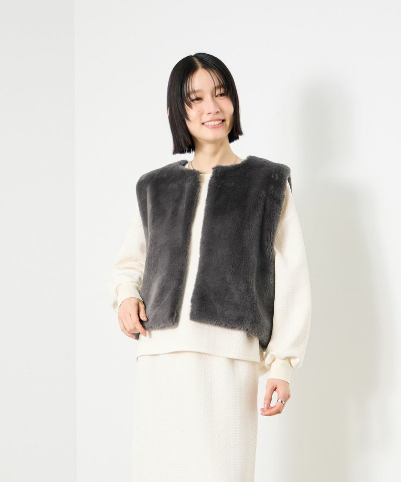 Idnes  フェイクファーベスト レディース商品画像-4