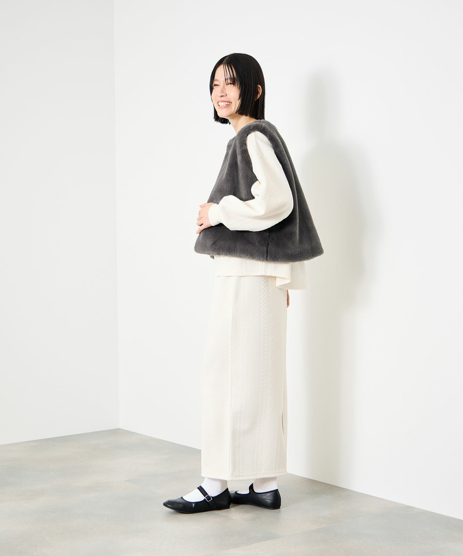 Idnes  フェイクファーベスト レディース商品画像-8