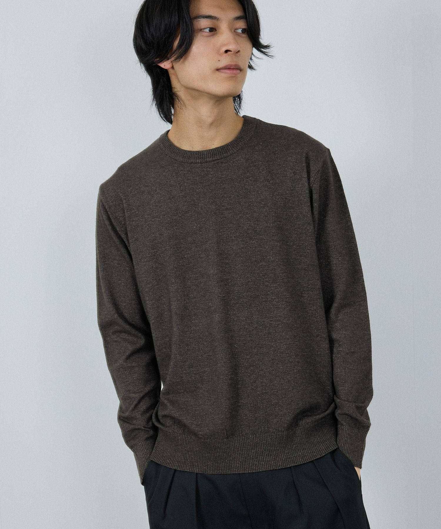 NAVY  素肌ニット クルーネック メンズ商品画像-1