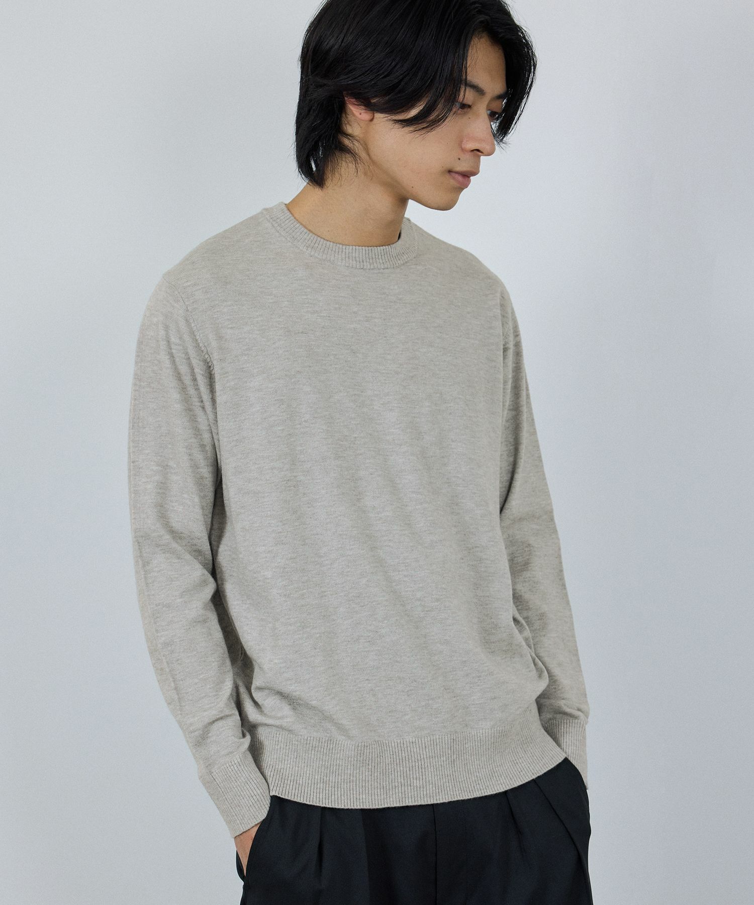NAVY  素肌ニット クルーネック メンズ商品画像-2