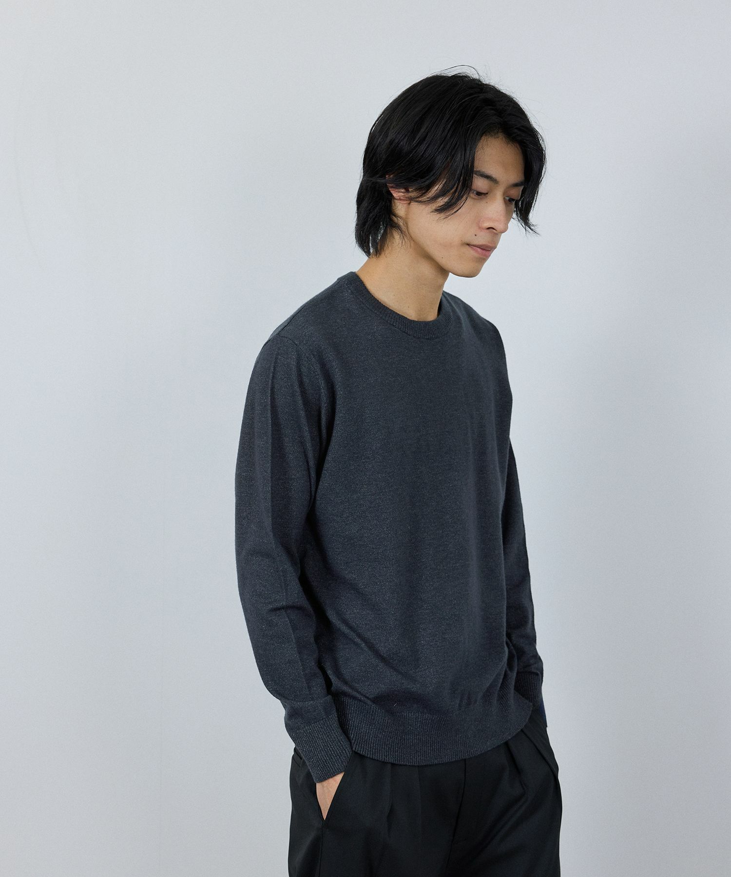 [期間限定価格]NAVY 素肌ニット クルーネック メンズ