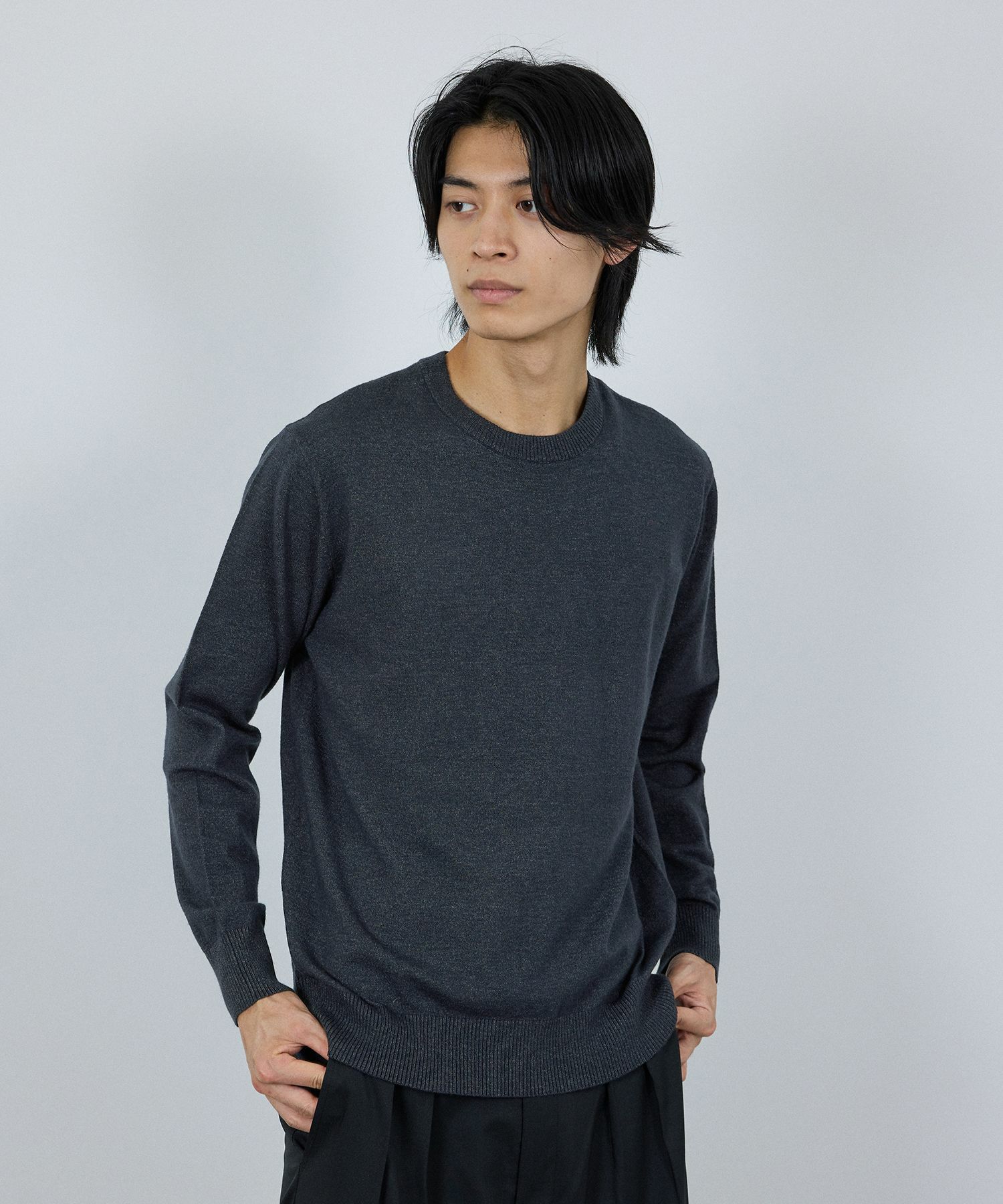 NAVY  素肌ニット クルーネック メンズ商品画像-21