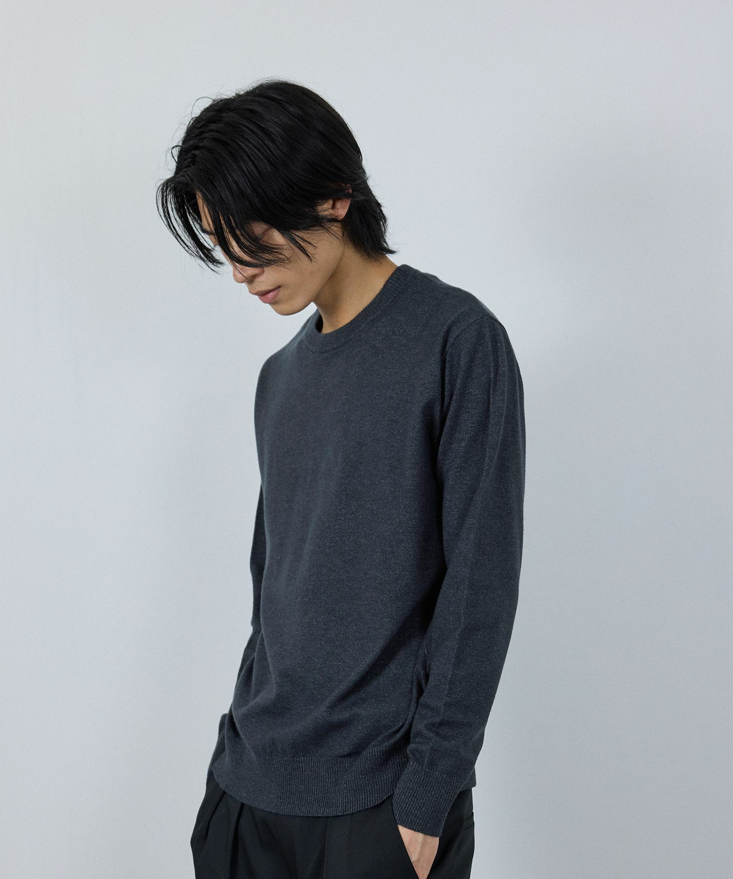 [期間限定価格]NAVY 素肌ニット クルーネック メンズ