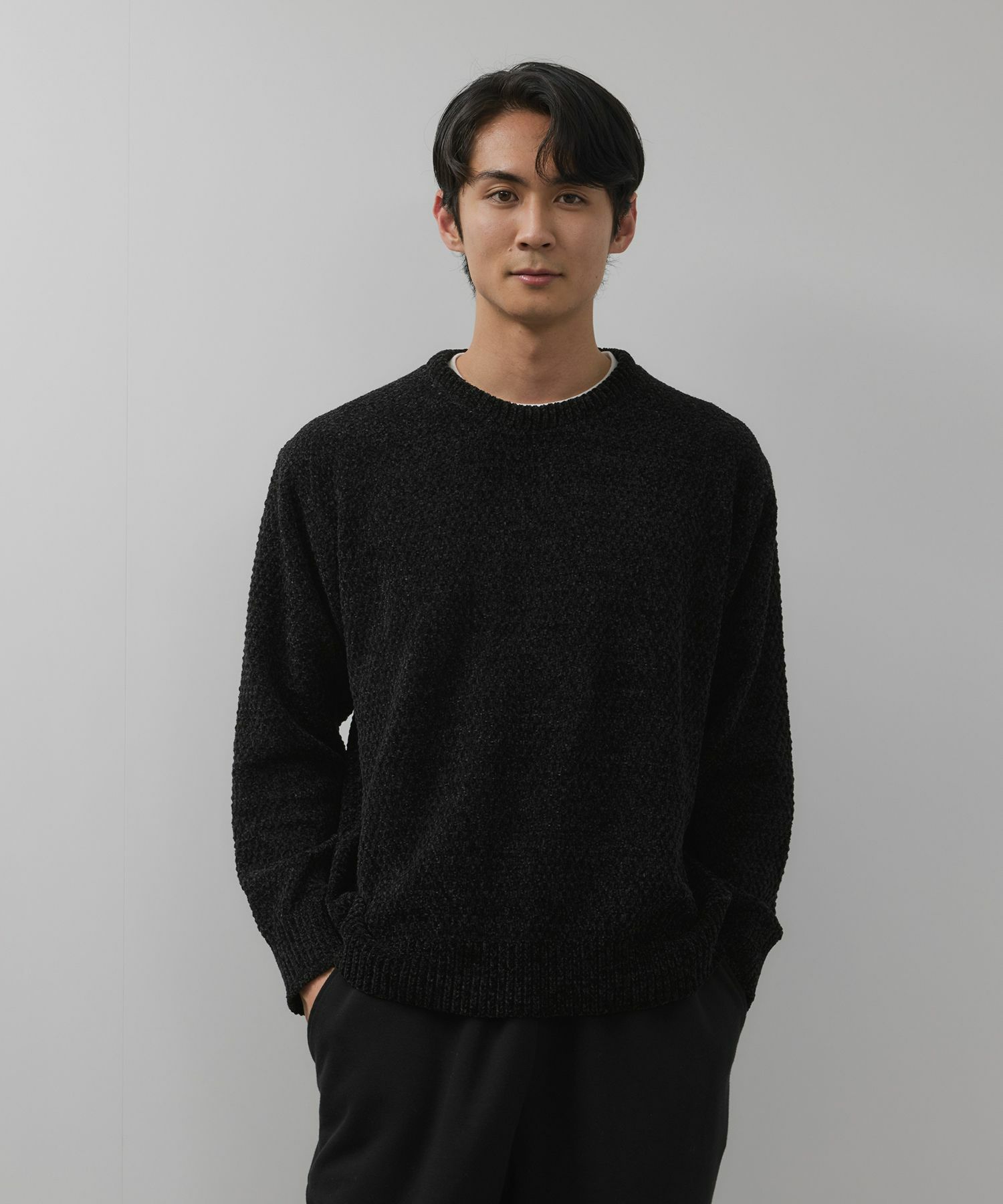 NAVY  トロリカノコモールニット クルーネック メンズ商品画像-1