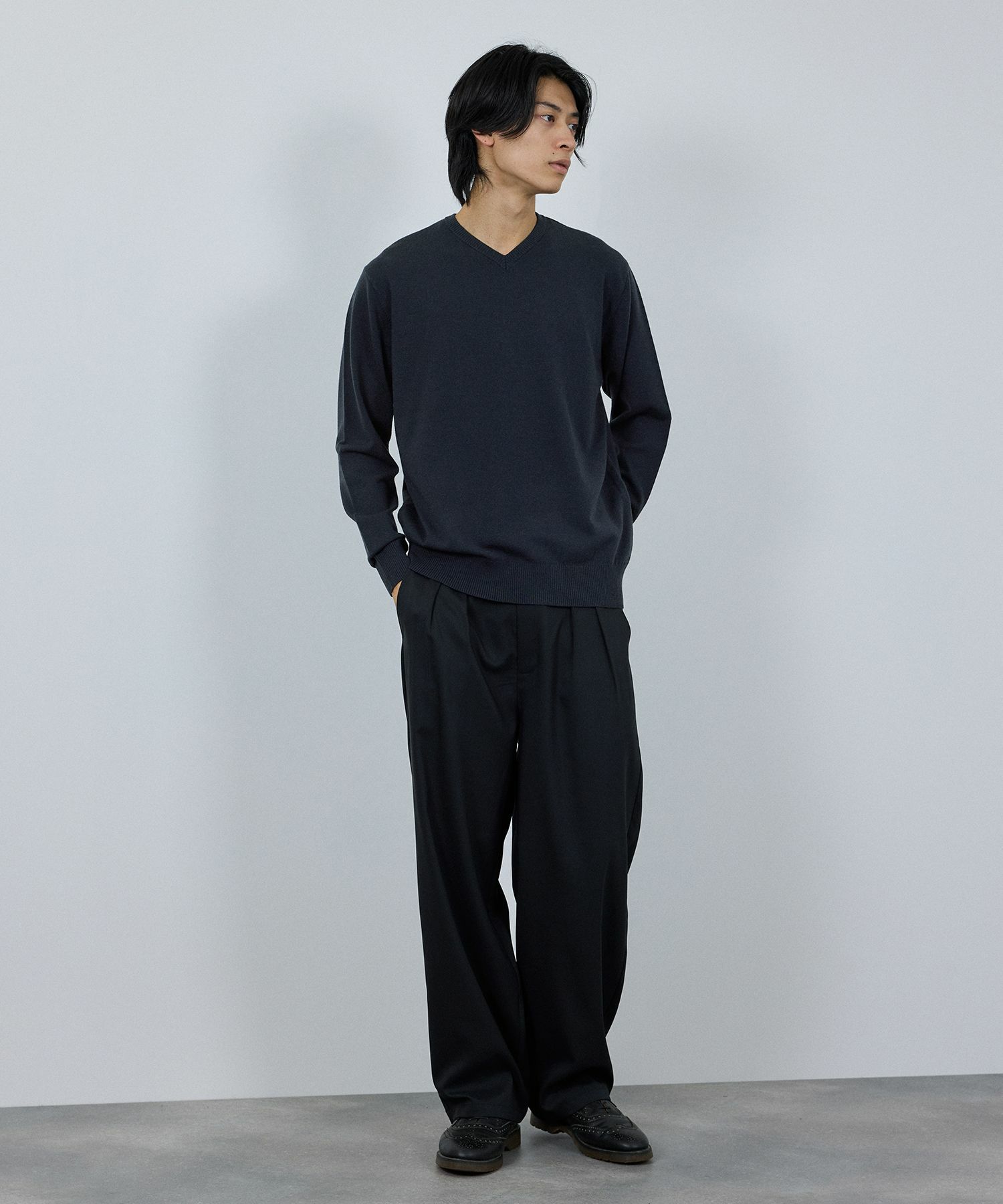 [期間限定価格]NAVY 素肌ニット Vネック メンズ