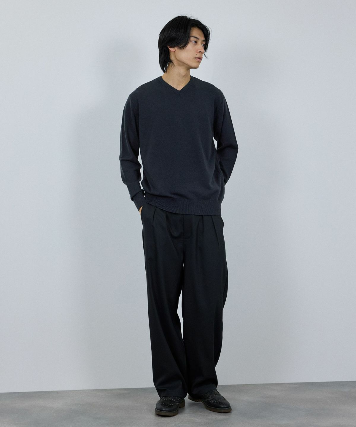 [期間限定価格]NAVY 素肌ニット Vネック メンズ