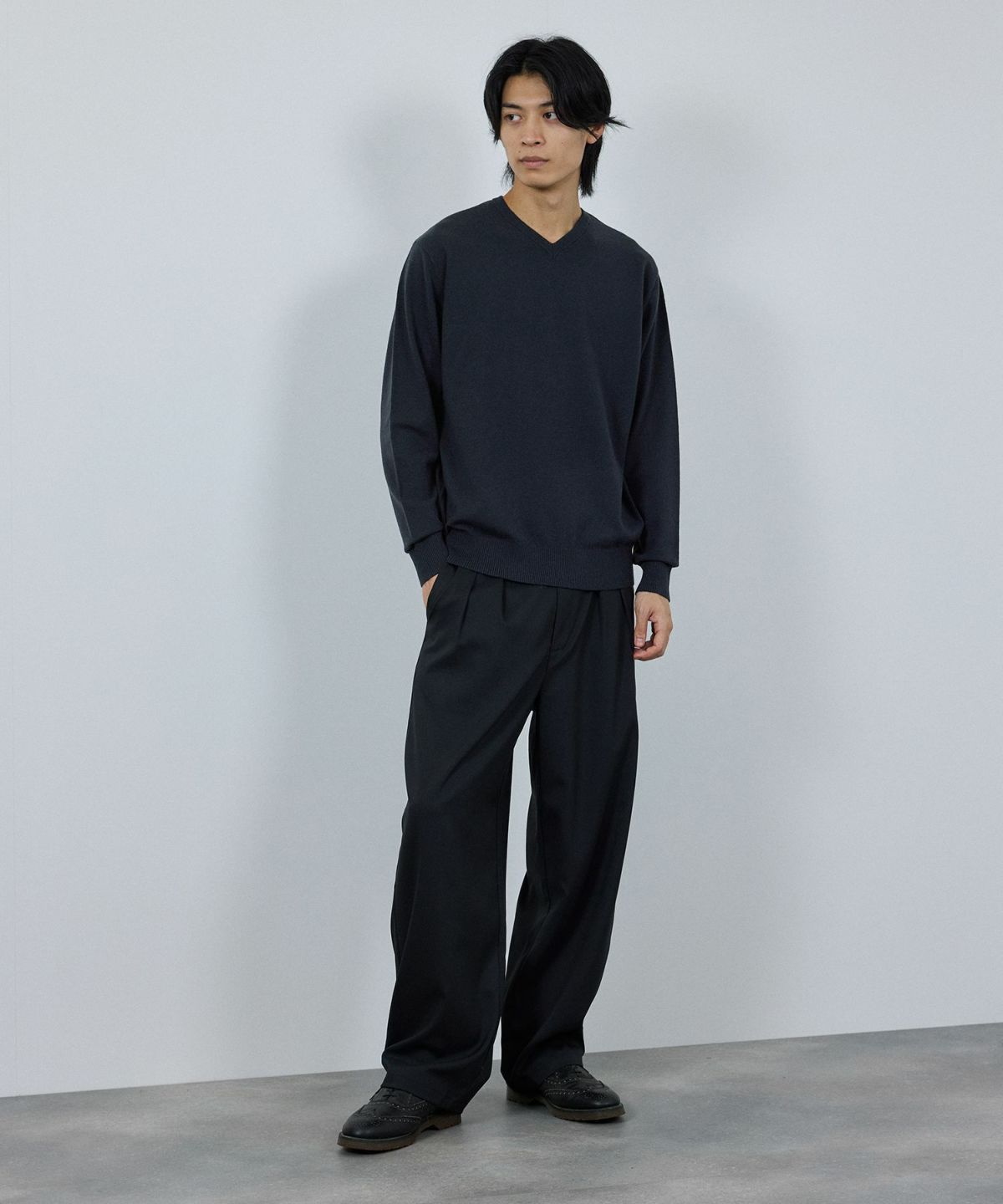 [期間限定価格]NAVY 素肌ニット Vネック メンズ