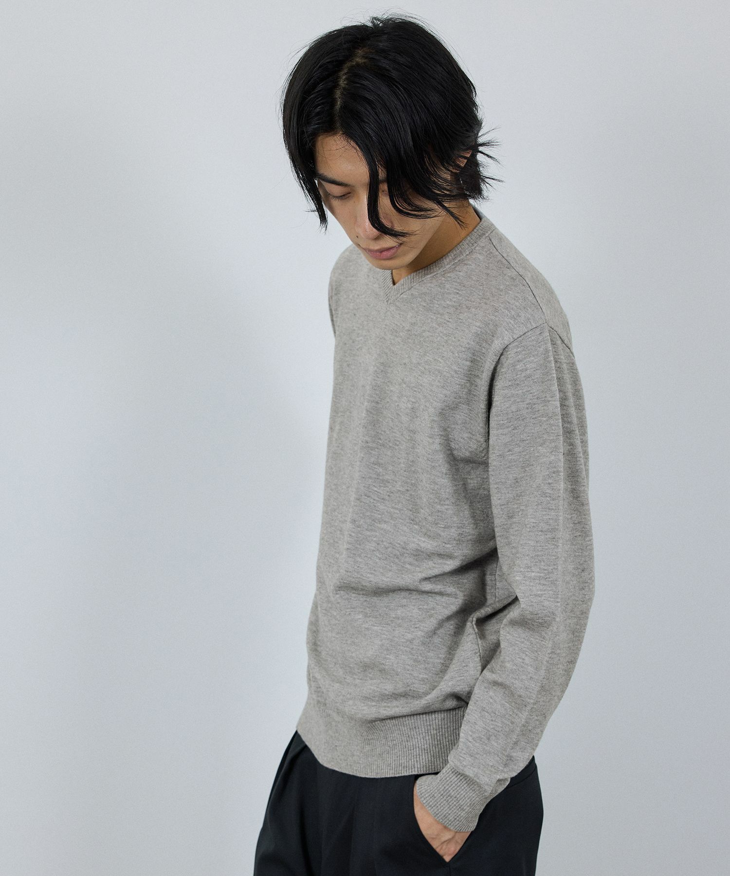 [期間限定価格]NAVY 素肌ニット Vネック メンズ