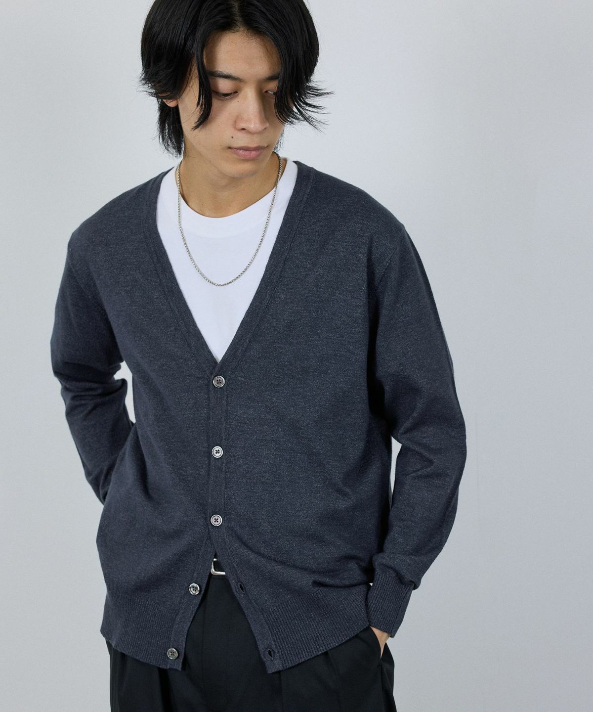 [期間限定価格]NAVY 素肌ニット Vネックカーディガン メンズ