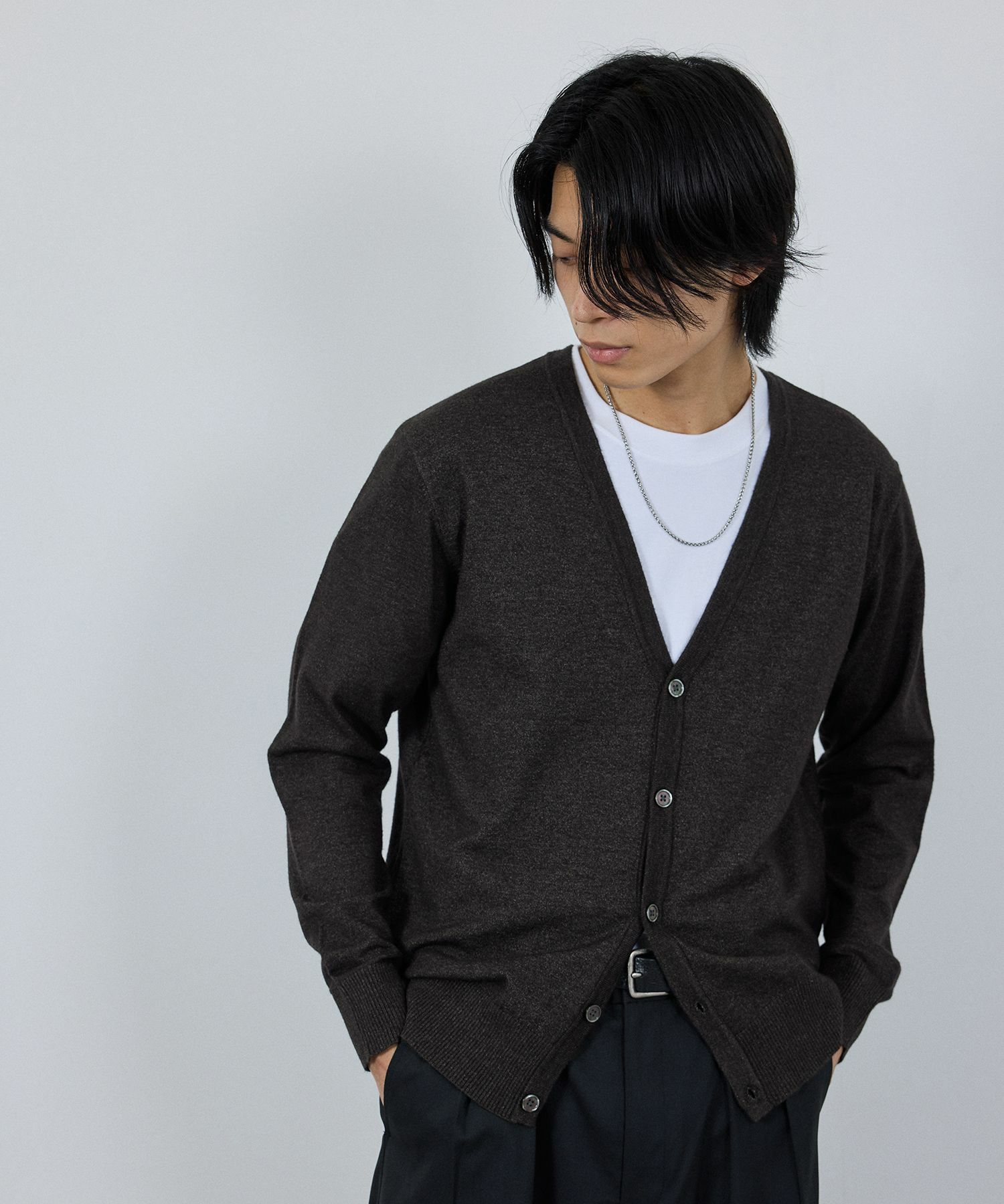 [期間限定価格]NAVY 素肌ニット Vネックカーディガン メンズ