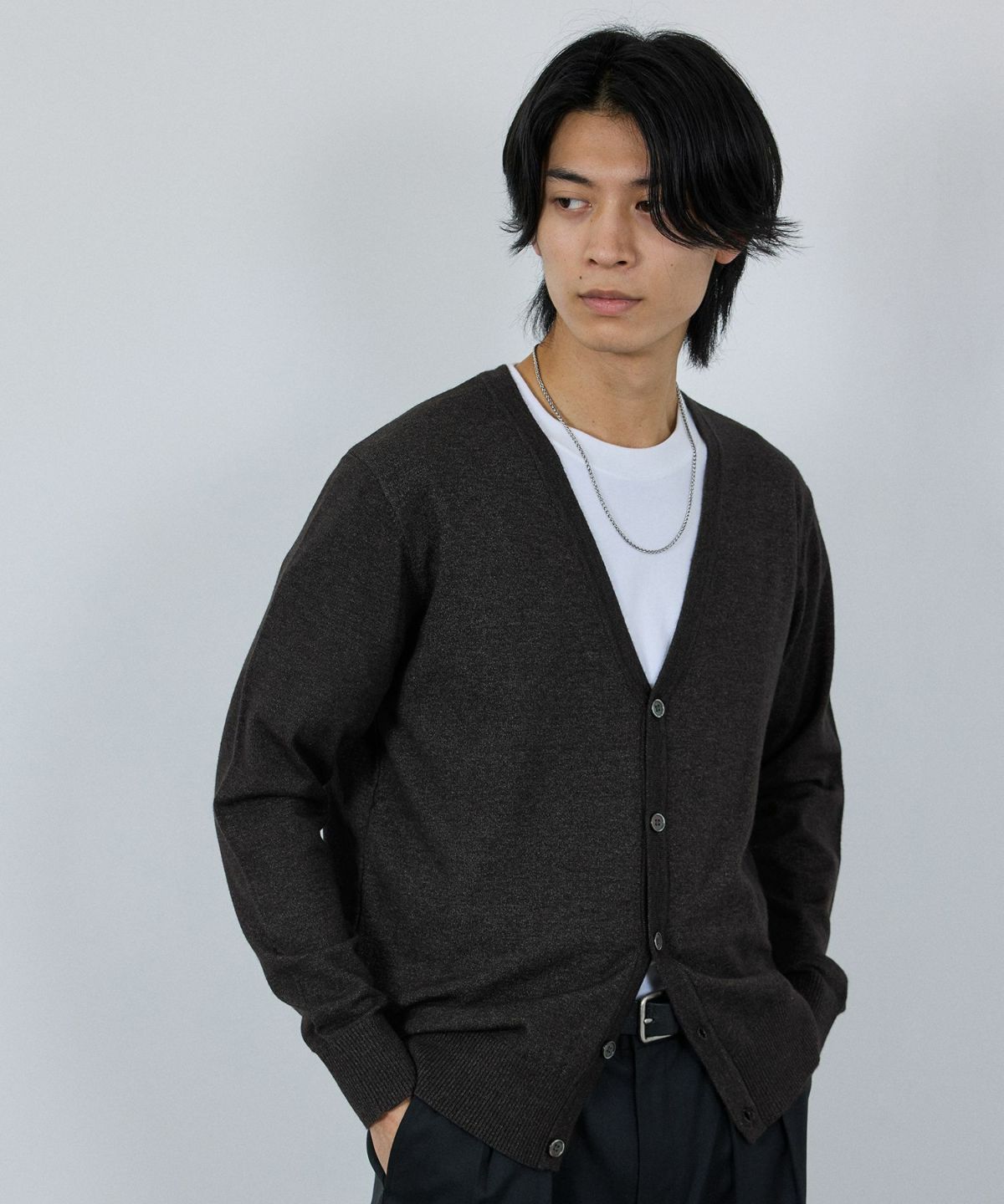 [期間限定価格]NAVY 素肌ニット Vネックカーディガン メンズ