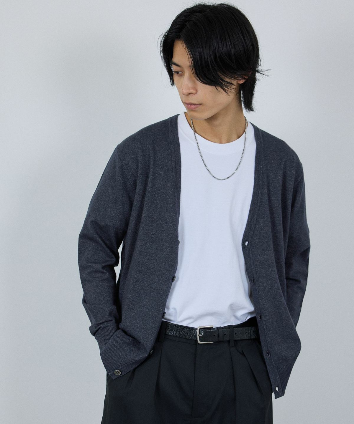 [期間限定価格]NAVY 素肌ニット Vネックカーディガン メンズ