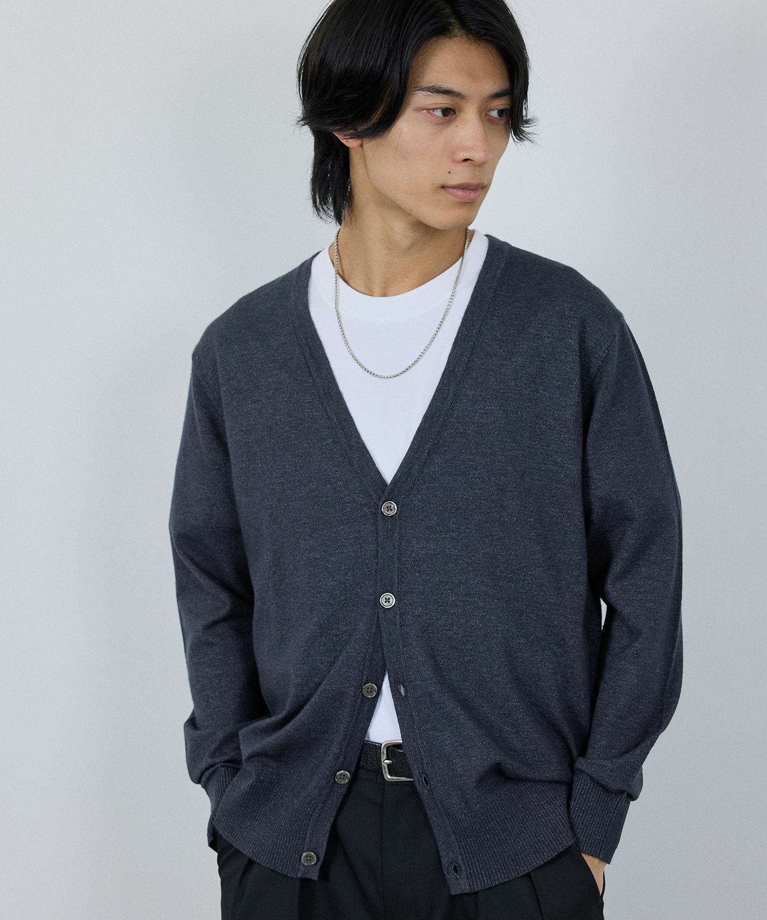 [期間限定価格]NAVY 素肌ニット Vネックカーディガン メンズ