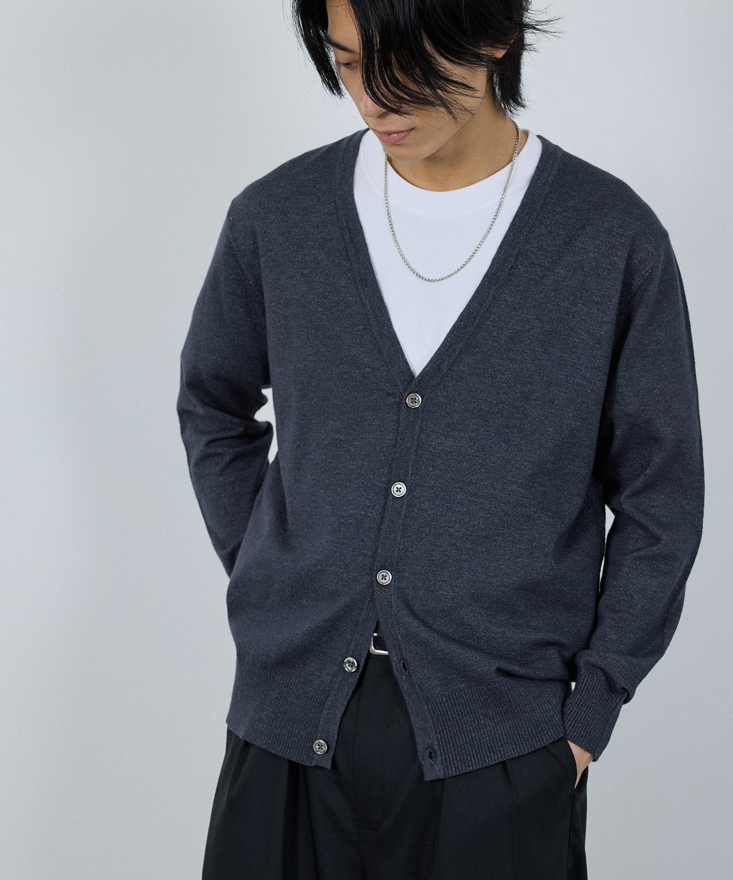 [さらに50%OFF]NAVY  素肌ニット Vネックカーディガン メンズ商品画像-16