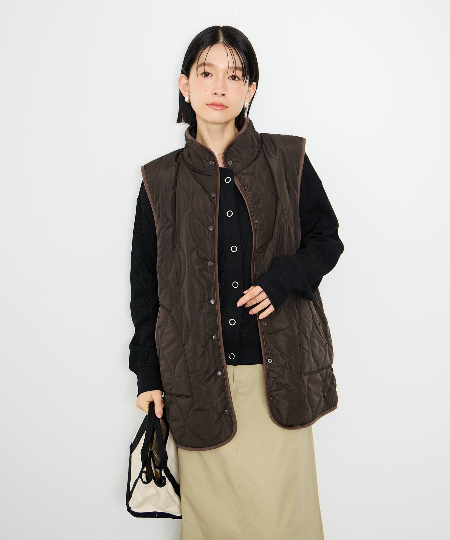 Idnes リバーシブルキルトベスト レディース