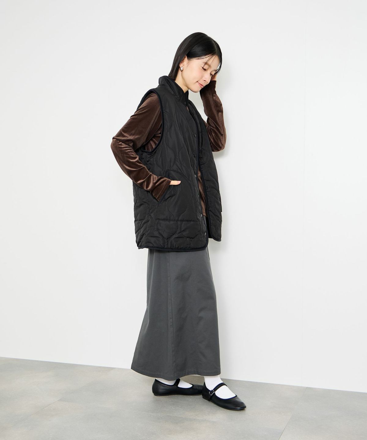 Idnes リバーシブルキルトベスト レディース