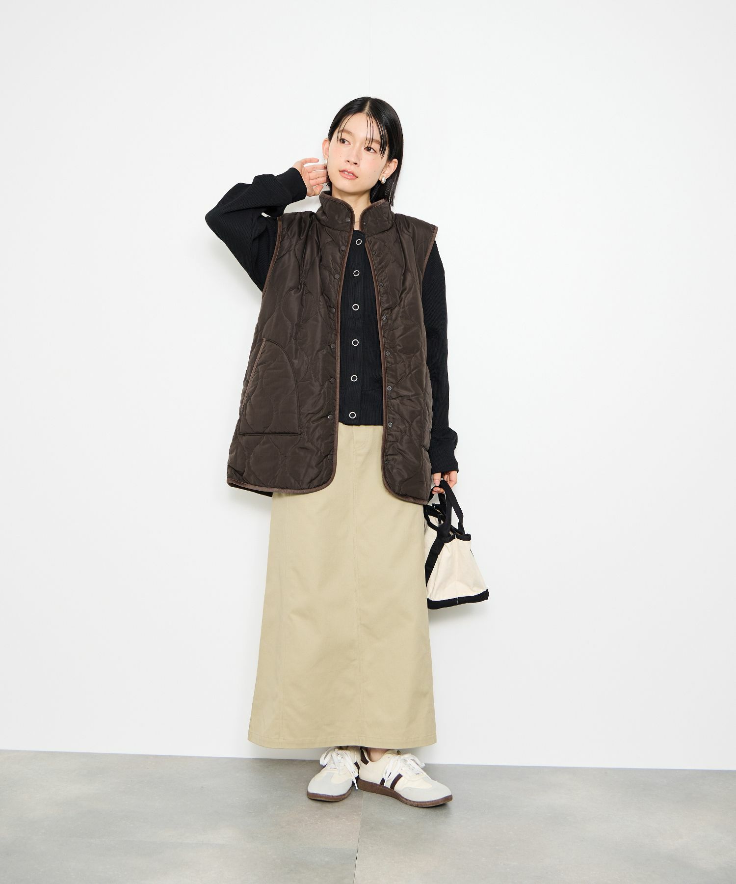 Idnes リバーシブルキルトベスト レディース