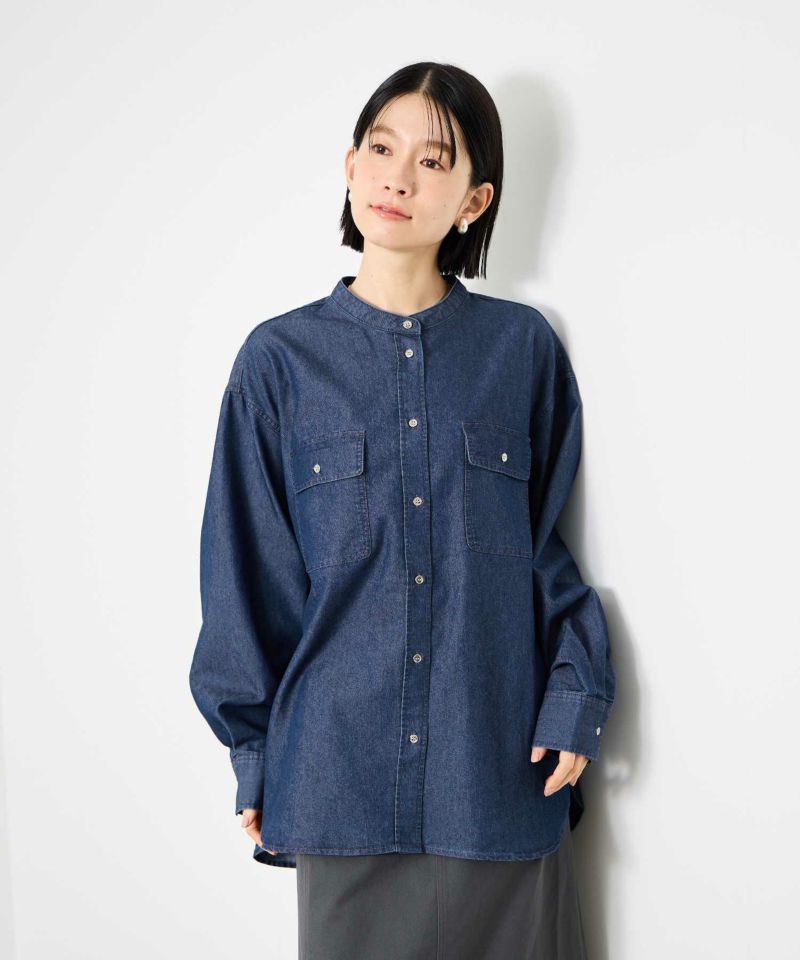 [値下げ]Idnes  デニムバンドカラーシャツ レディース商品画像-1