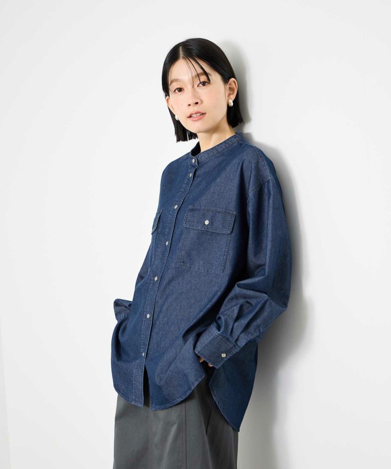 [値下げ]Idnes  デニムバンドカラーシャツ レディース商品画像-3