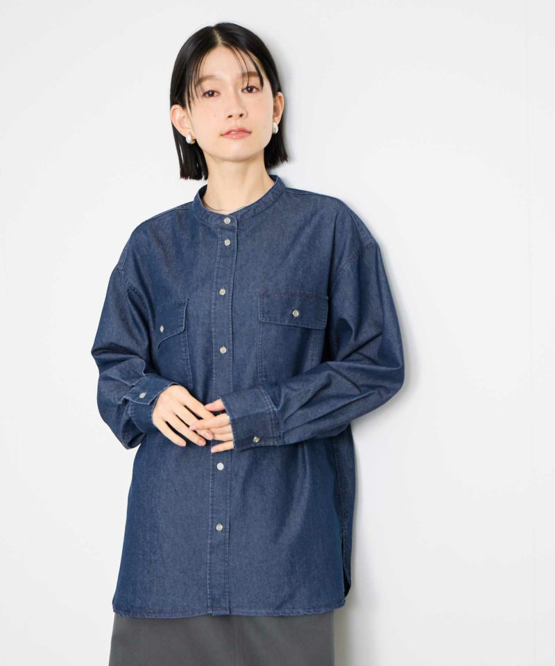 [値下げ]Idnes  デニムバンドカラーシャツ レディース商品画像-4