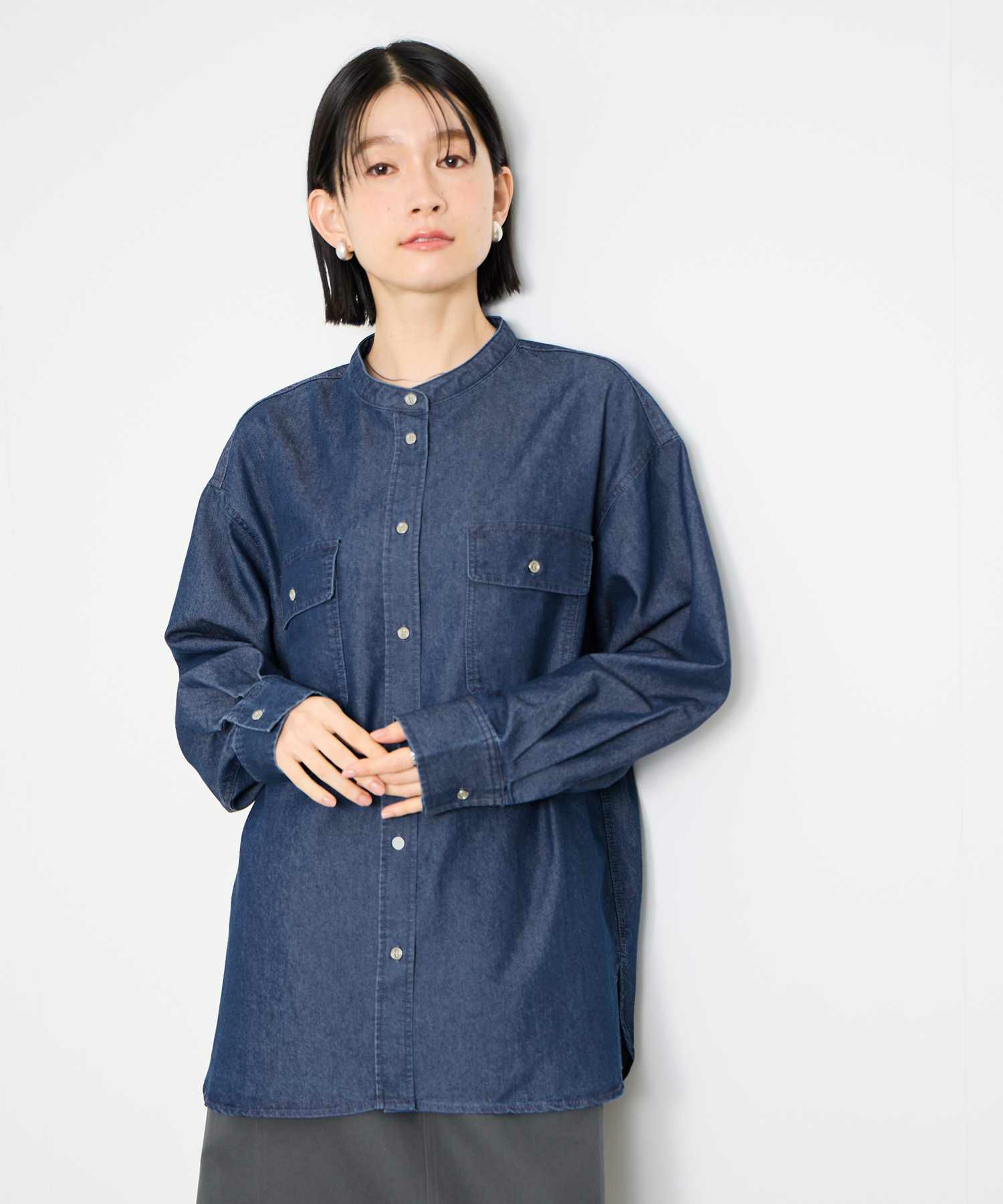 [値下げ]Idnes  デニムバンドカラーシャツ レディース商品サムネイル-4