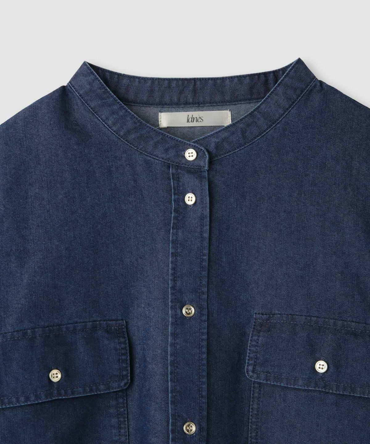 Idnes デニムバンドカラーシャツ レディース