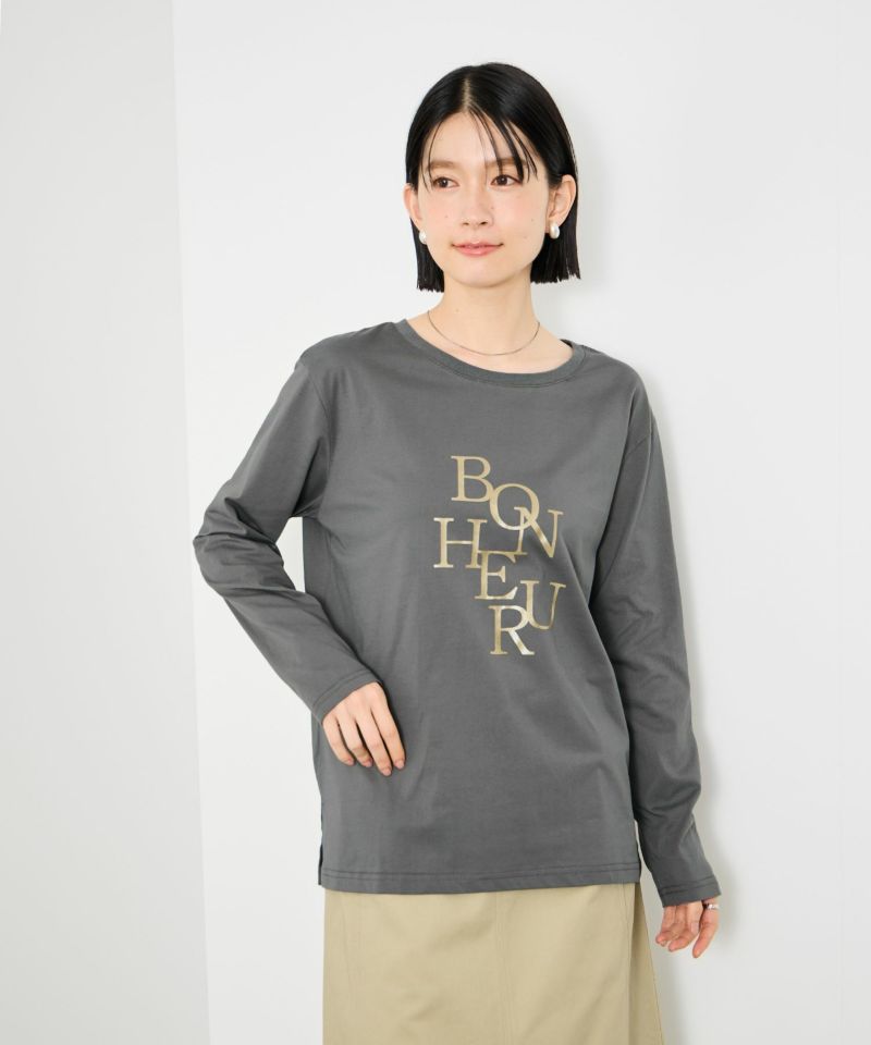 [値下げ]Idnes  箔プリントロングスリーブTシャツ レディース メール便 対応商品商品画像-1